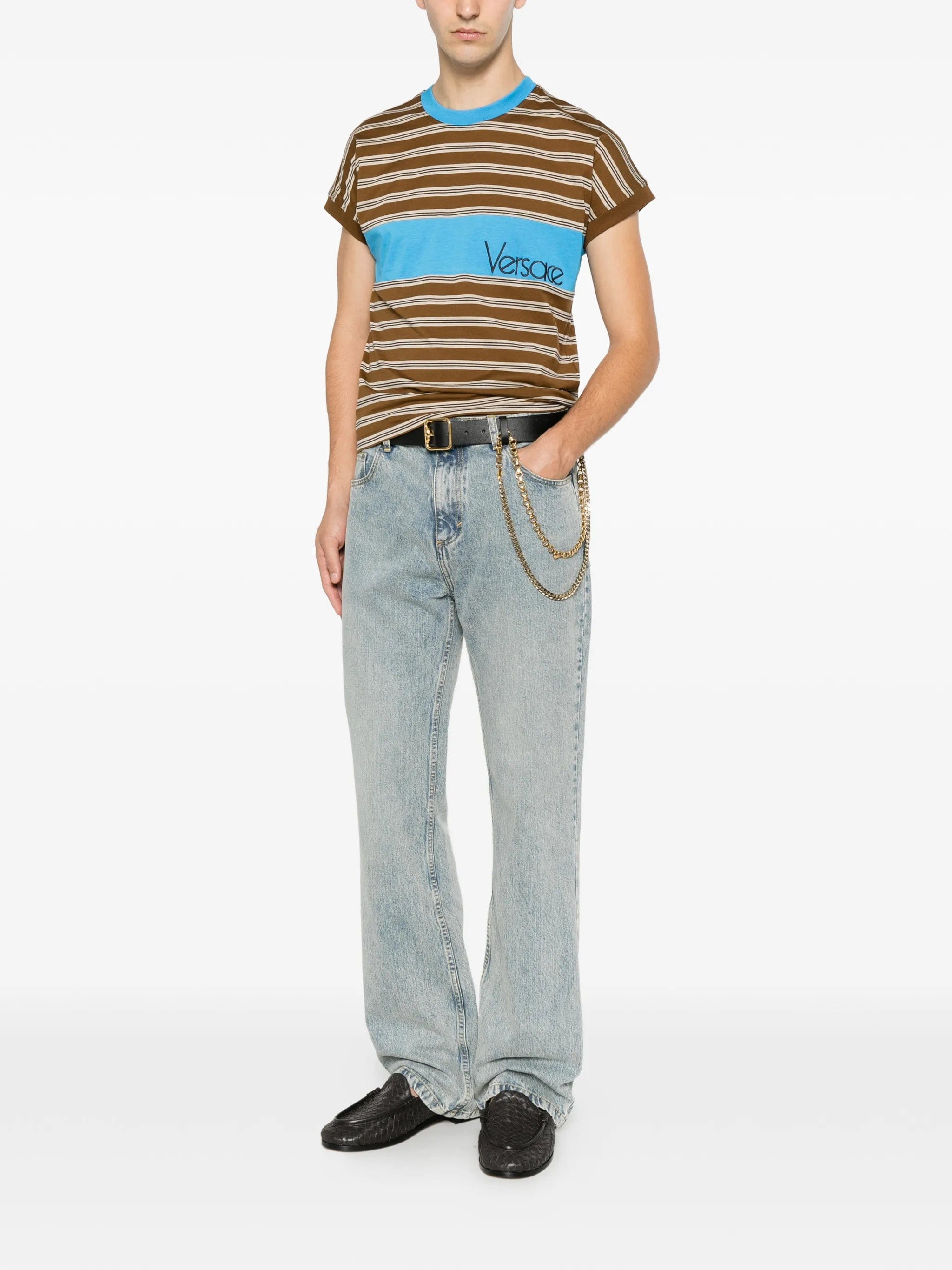 Versace logo - embroidered striped T - shirt