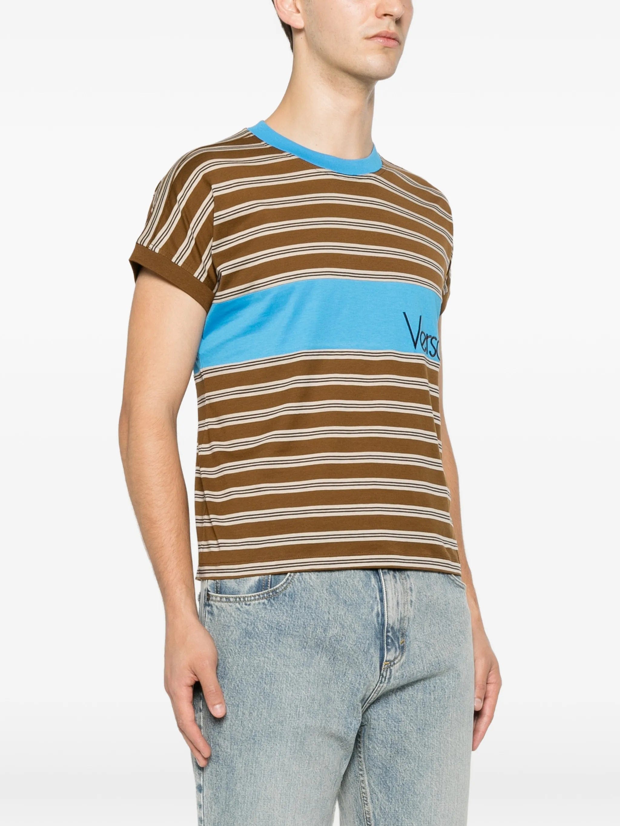 Versace logo - embroidered striped T - shirt