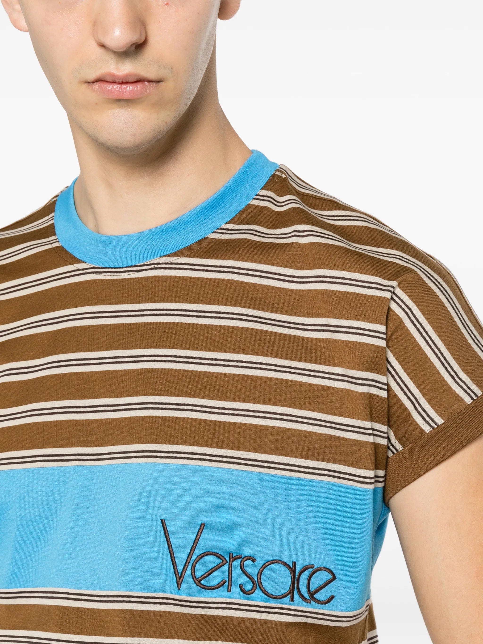 Versace logo - embroidered striped T - shirt