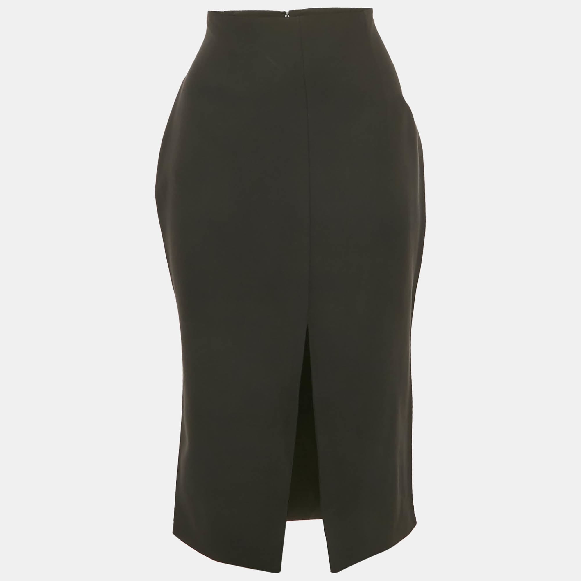 Versace Black Silk Front Slit Detail Pencil Skirt