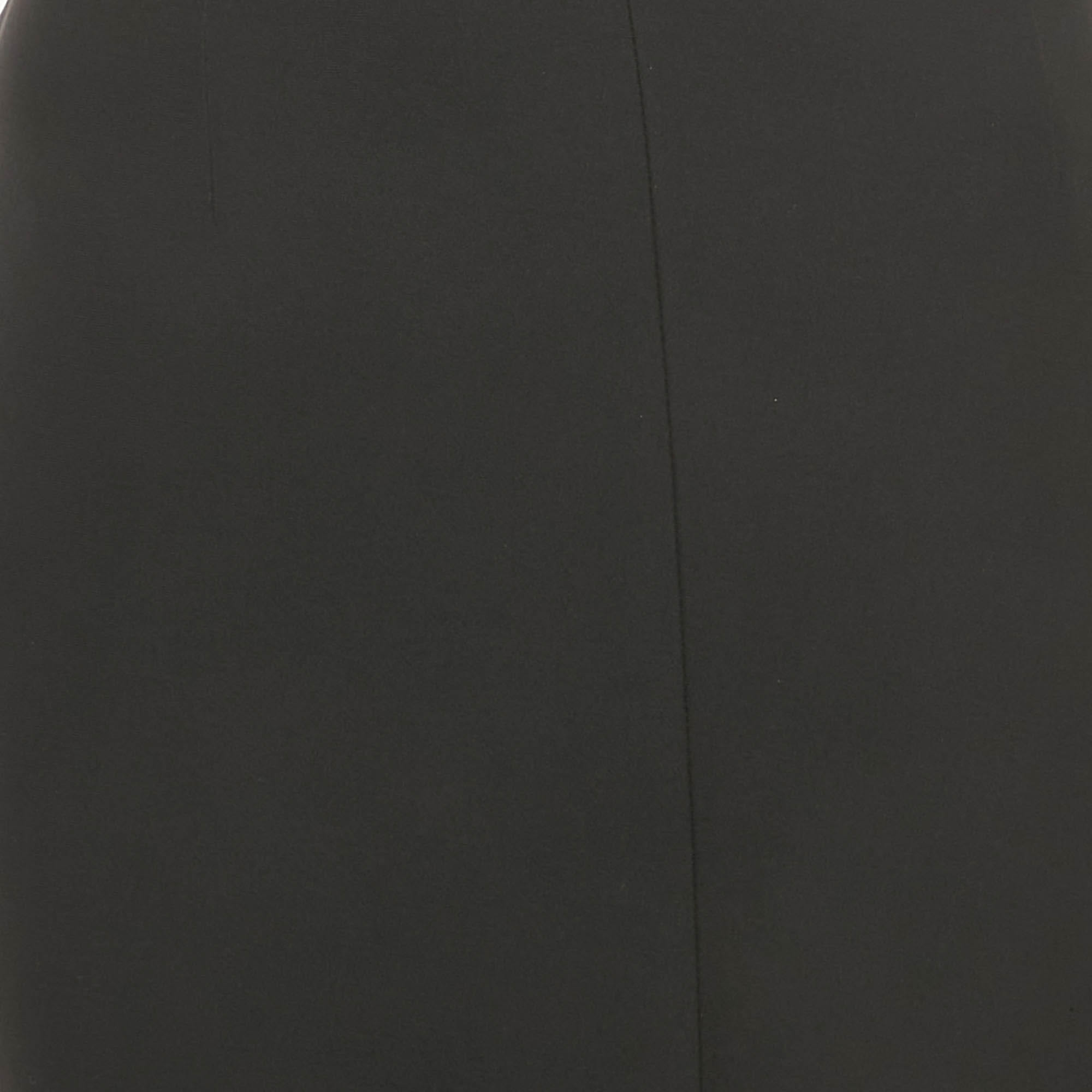 Versace Black Silk Front Slit Detail Pencil Skirt