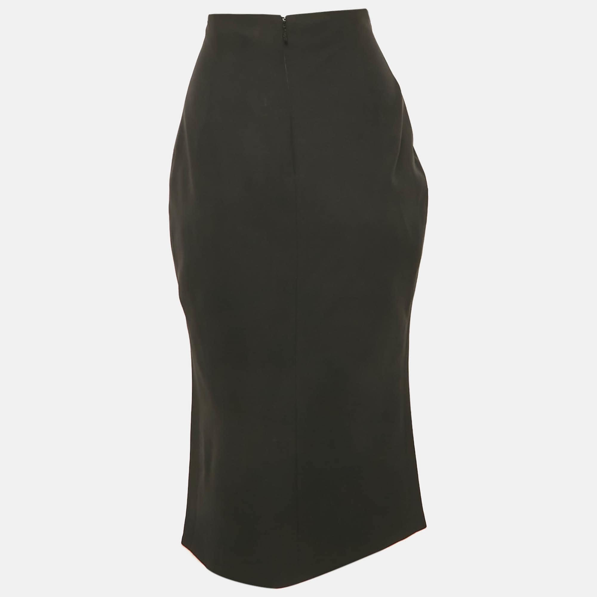 Versace Black Silk Front Slit Detail Pencil Skirt