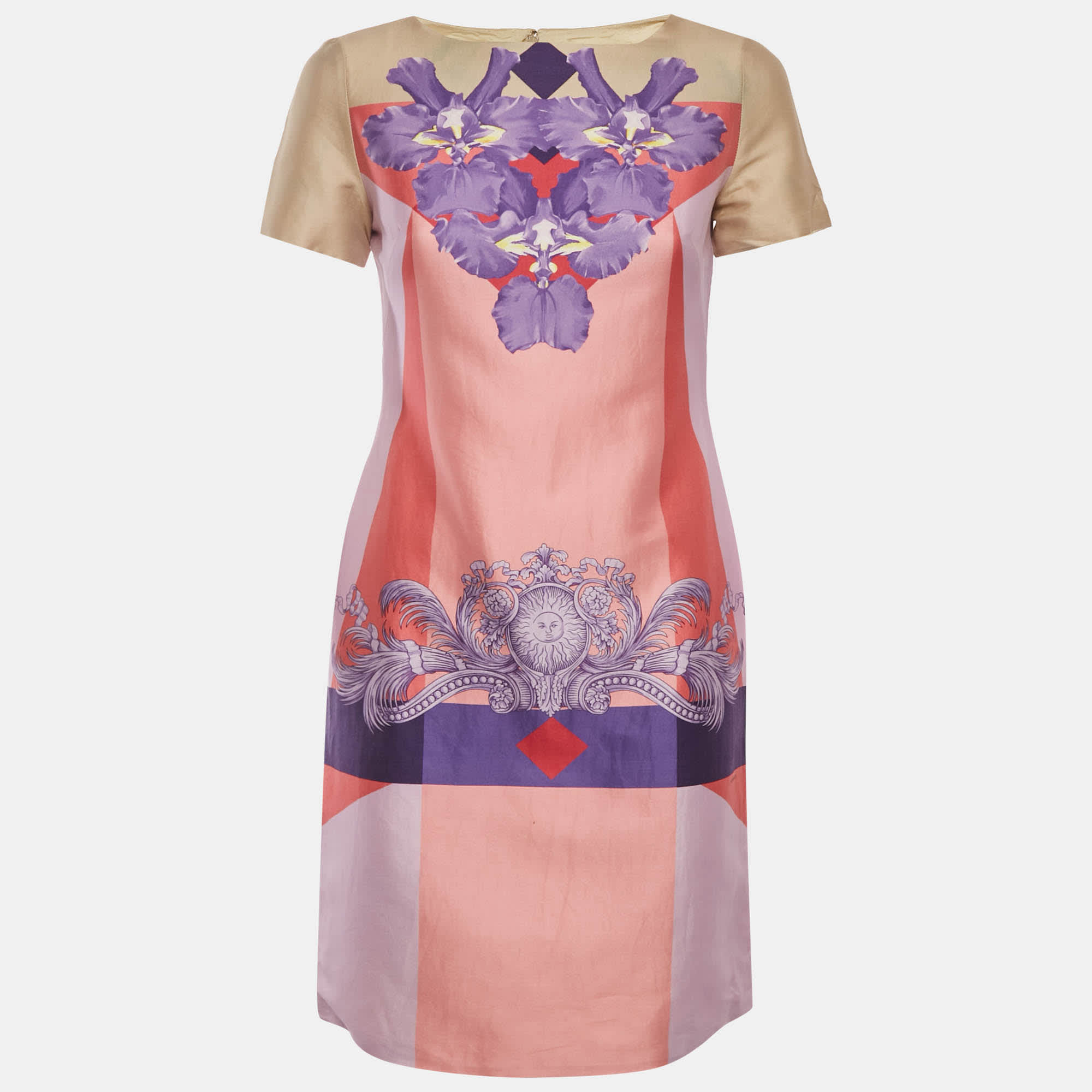 Versace Pink/cream Printed Cotton Sheath Dress