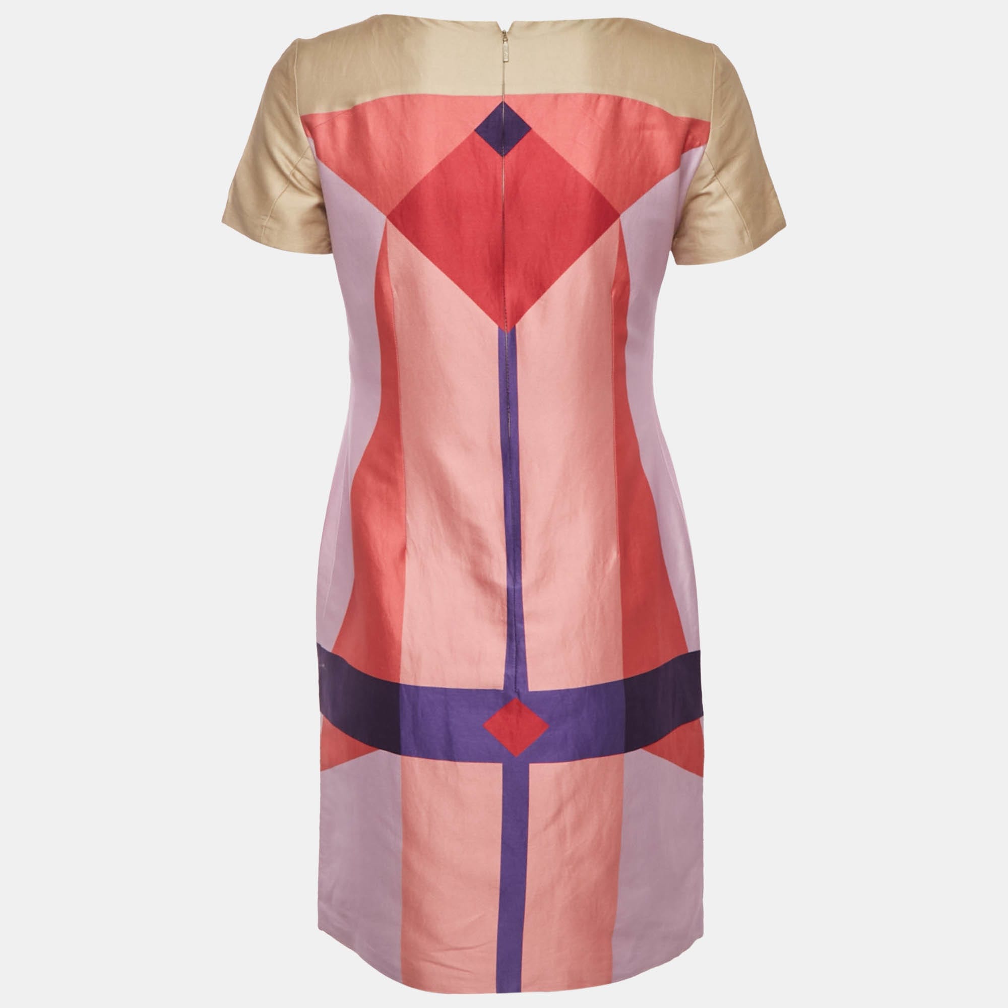 Versace Pink/cream Printed Cotton Sheath Dress