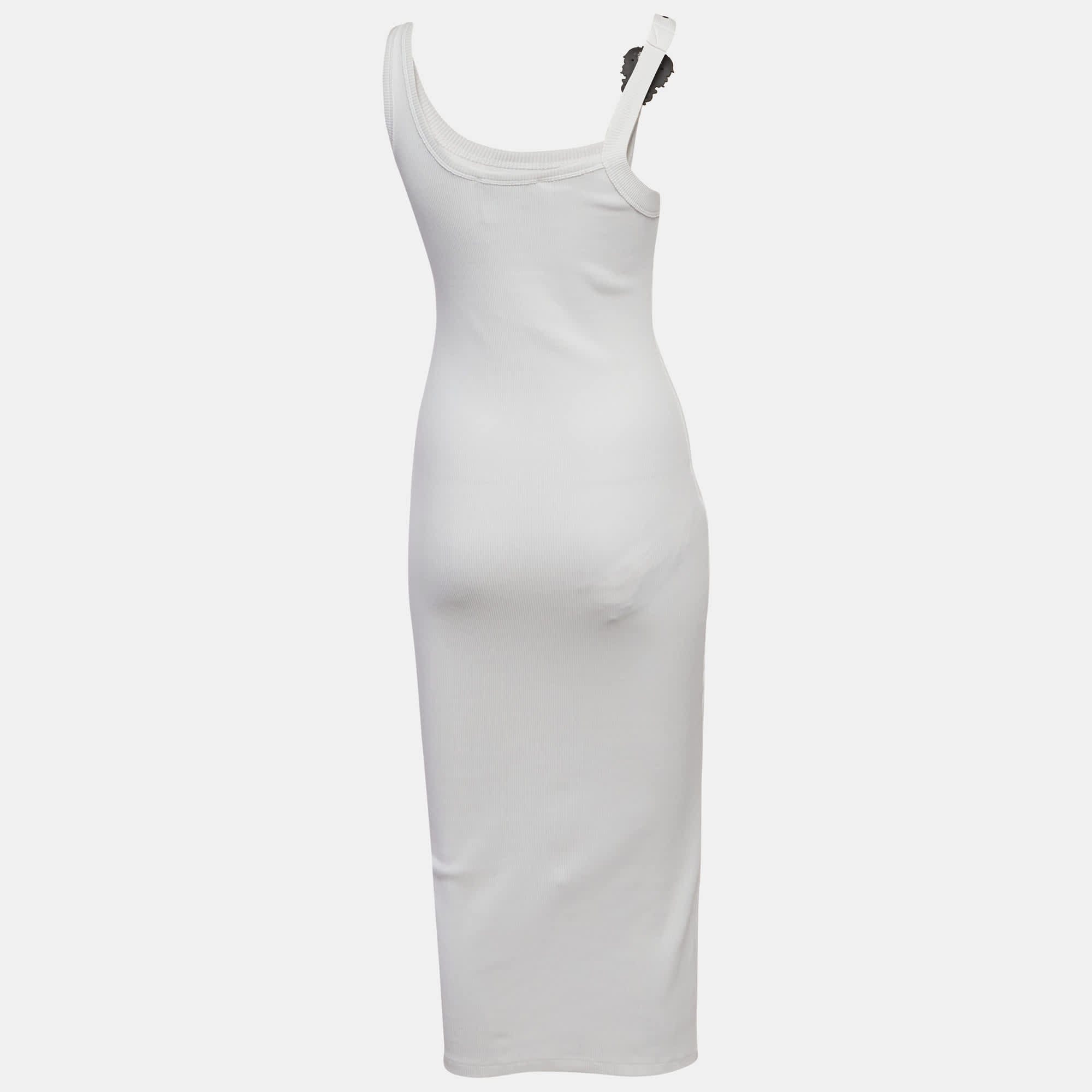 Versace Jeans Couture White Rib Knit Buckle Strap Midi Dress