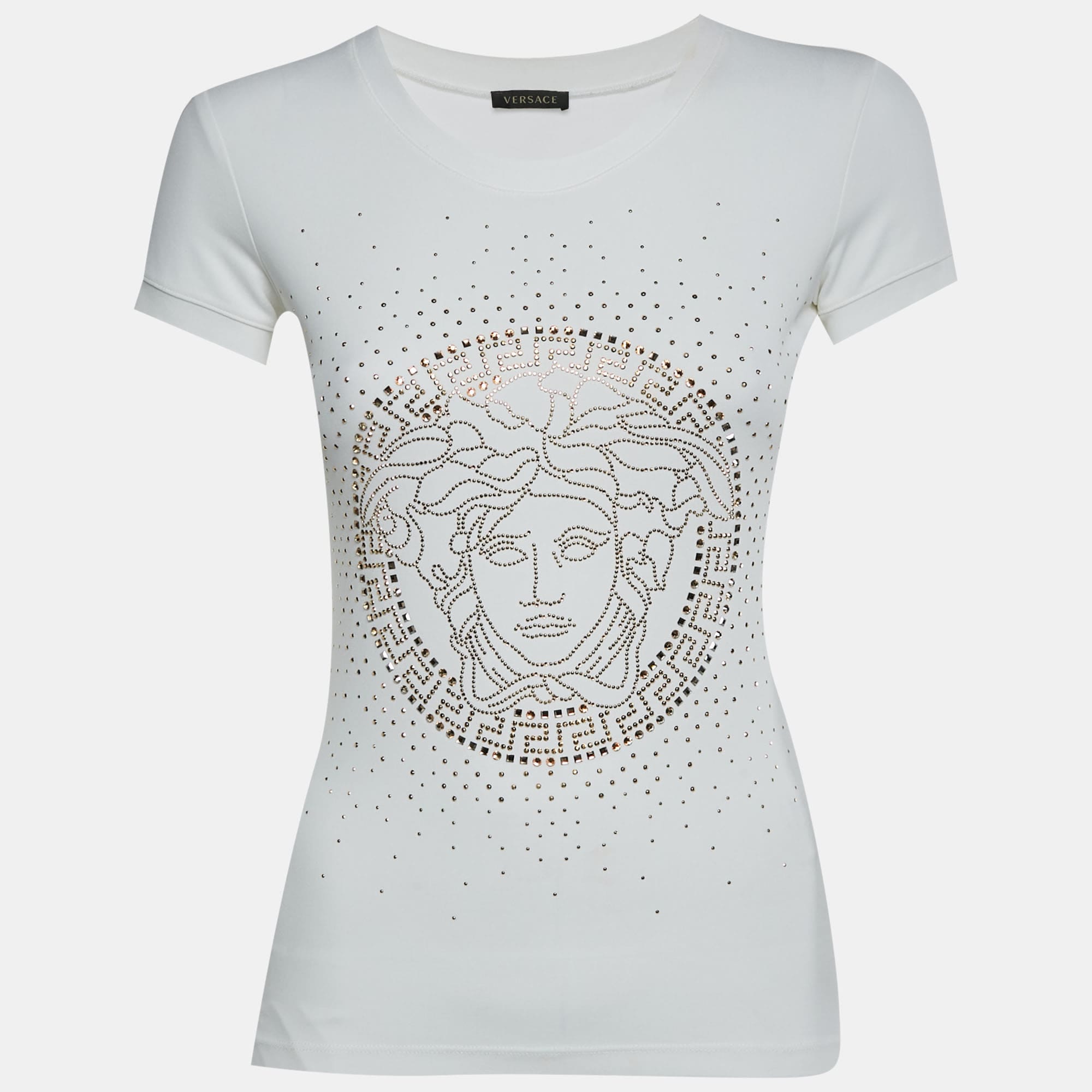 Versace White Medusa Studded Jersey T - Shirt