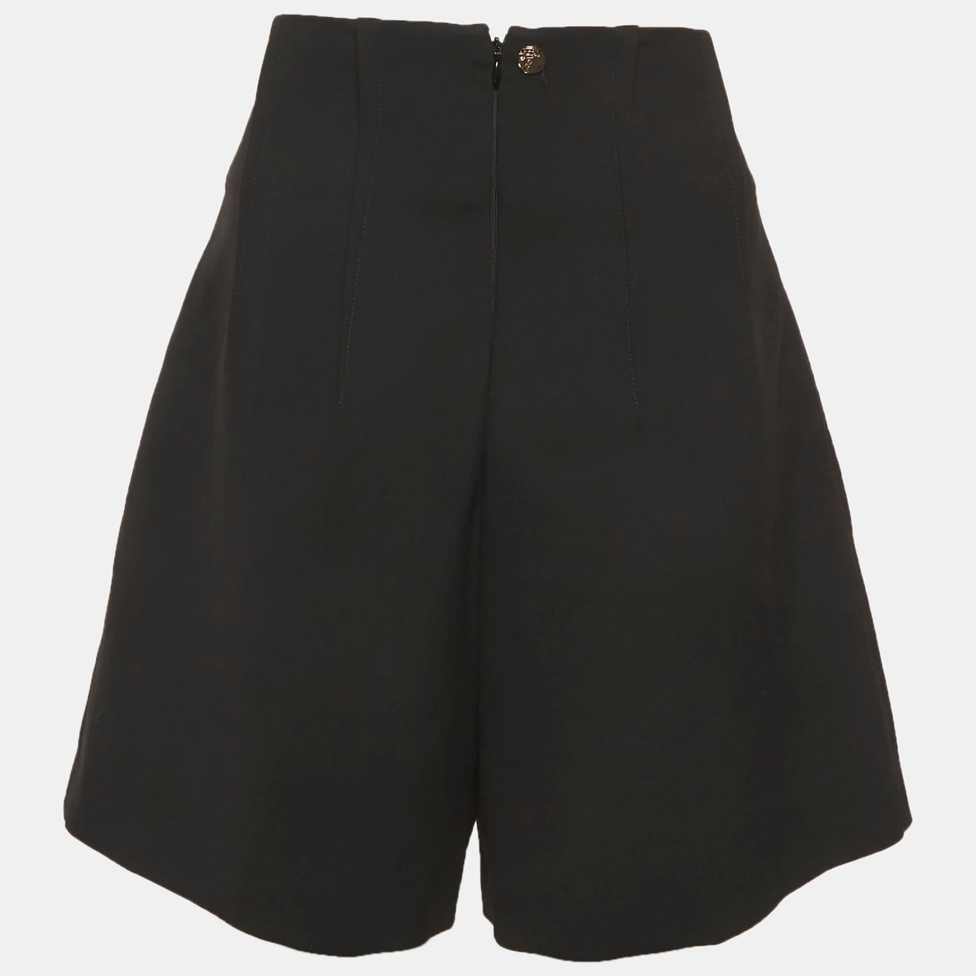 Versace Collection Black Cotton Blend High Rise Shorts