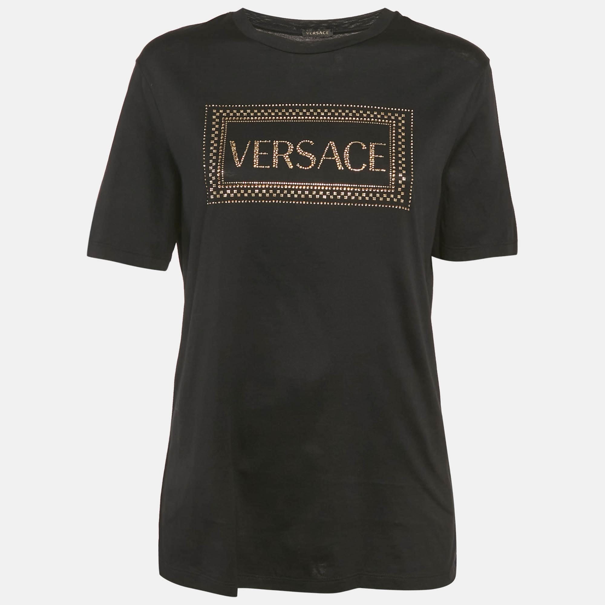 Versace Black Medusa Rhinestone Jersey T - Shirt
