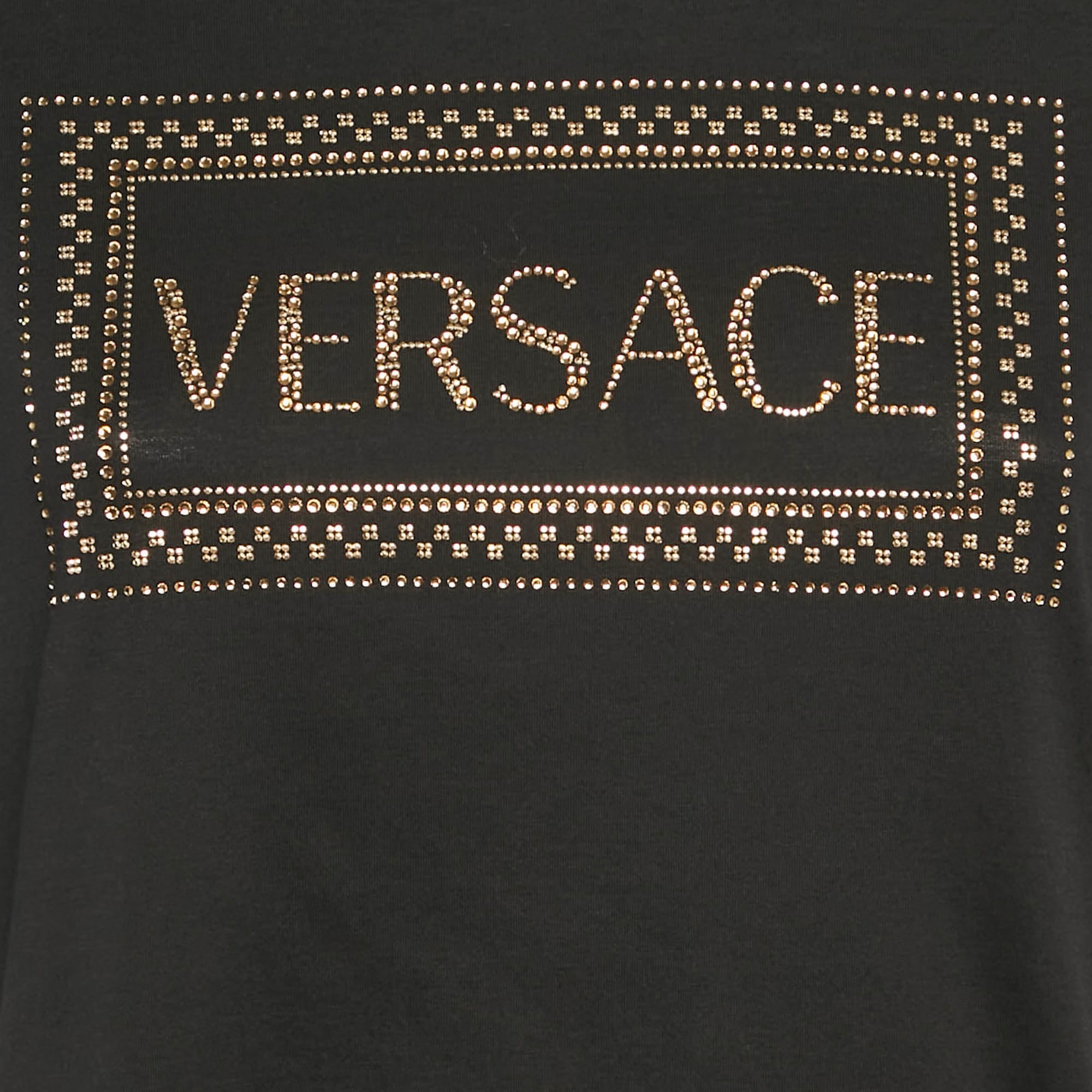 Versace Black Medusa Rhinestone Jersey T - Shirt