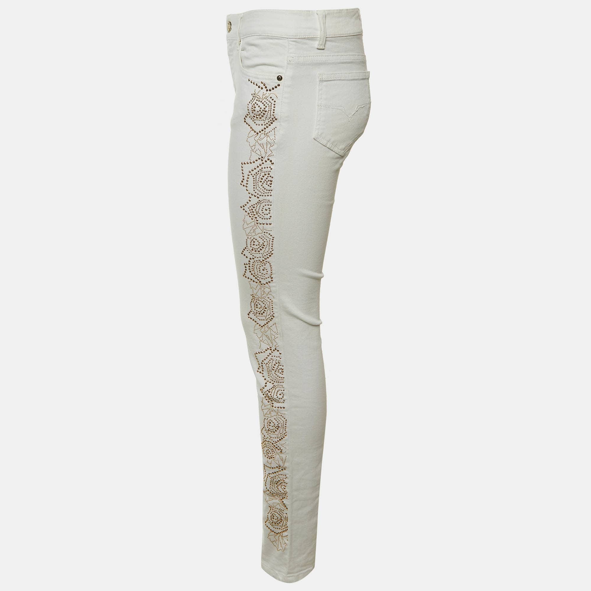 Versace Jeans White Denim Studded Jeans