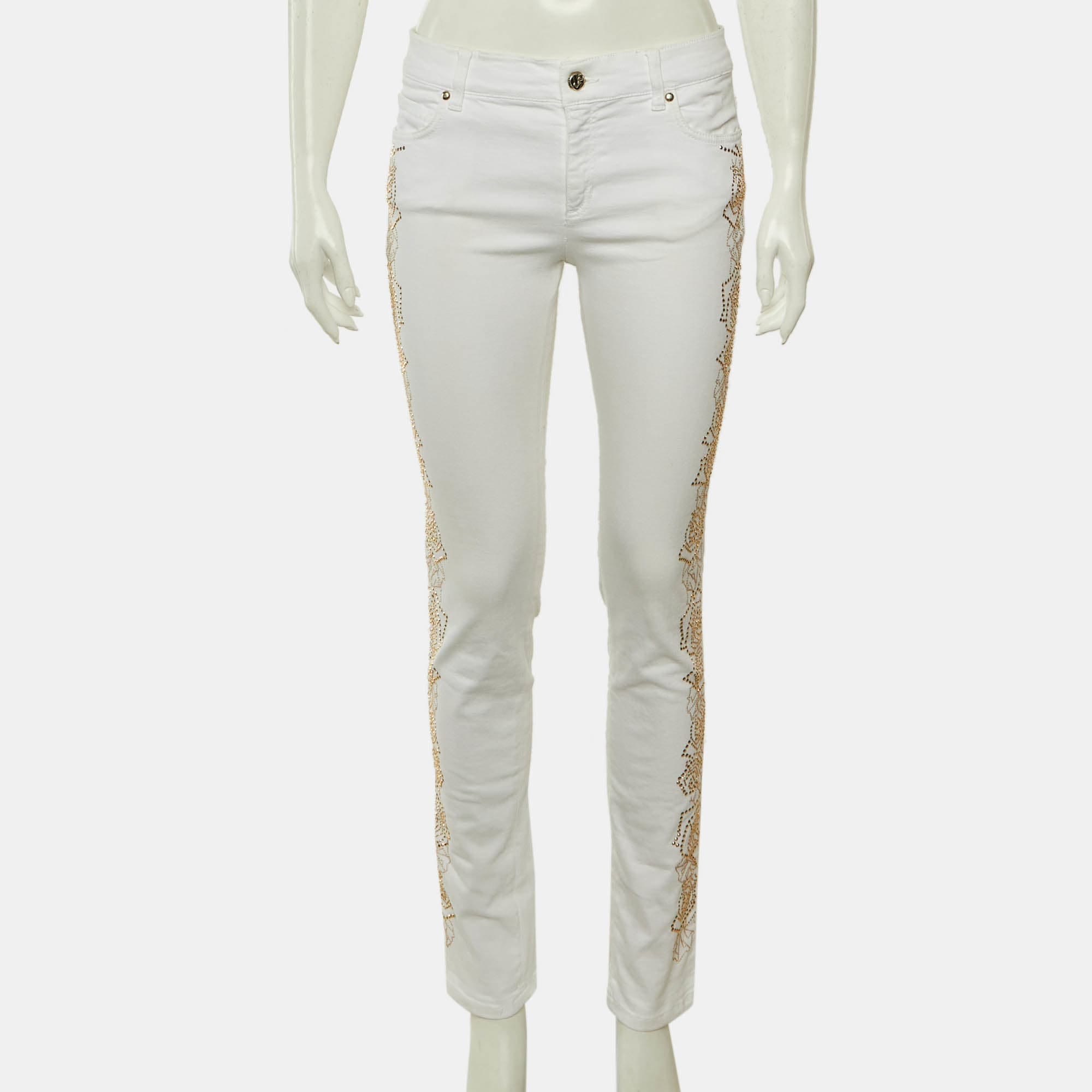 Versace Jeans White Denim Studded Jeans