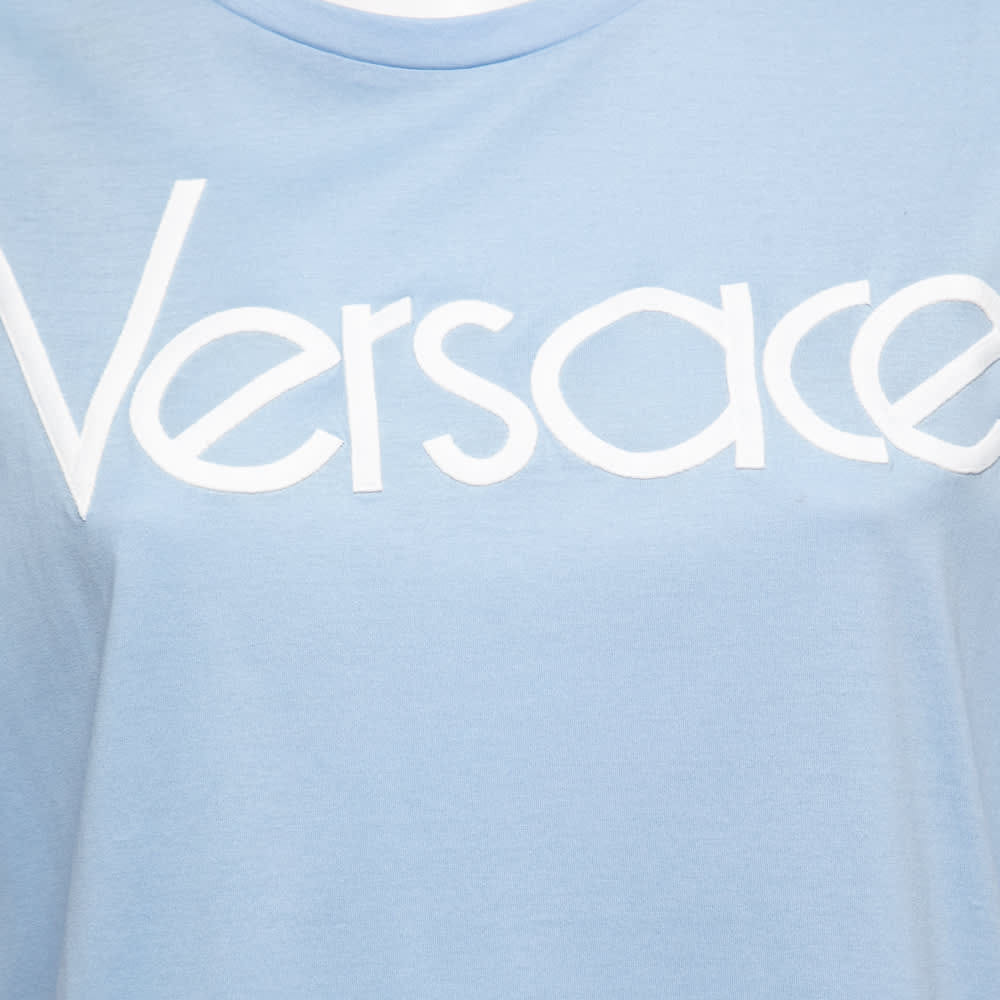 Versace Light Blue Cotton Logo Embroidered Tribute T - Shirt