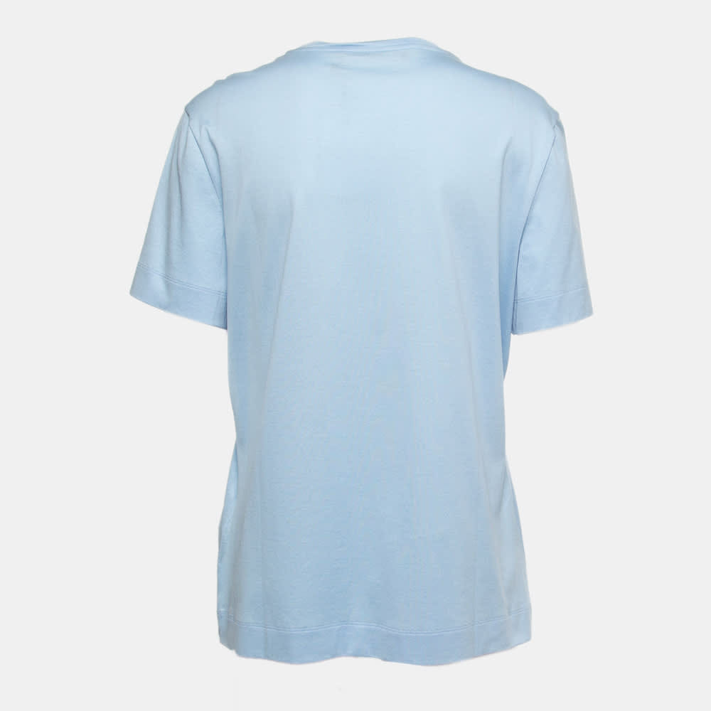 Versace Light Blue Cotton Logo Embroidered Tribute T - Shirt