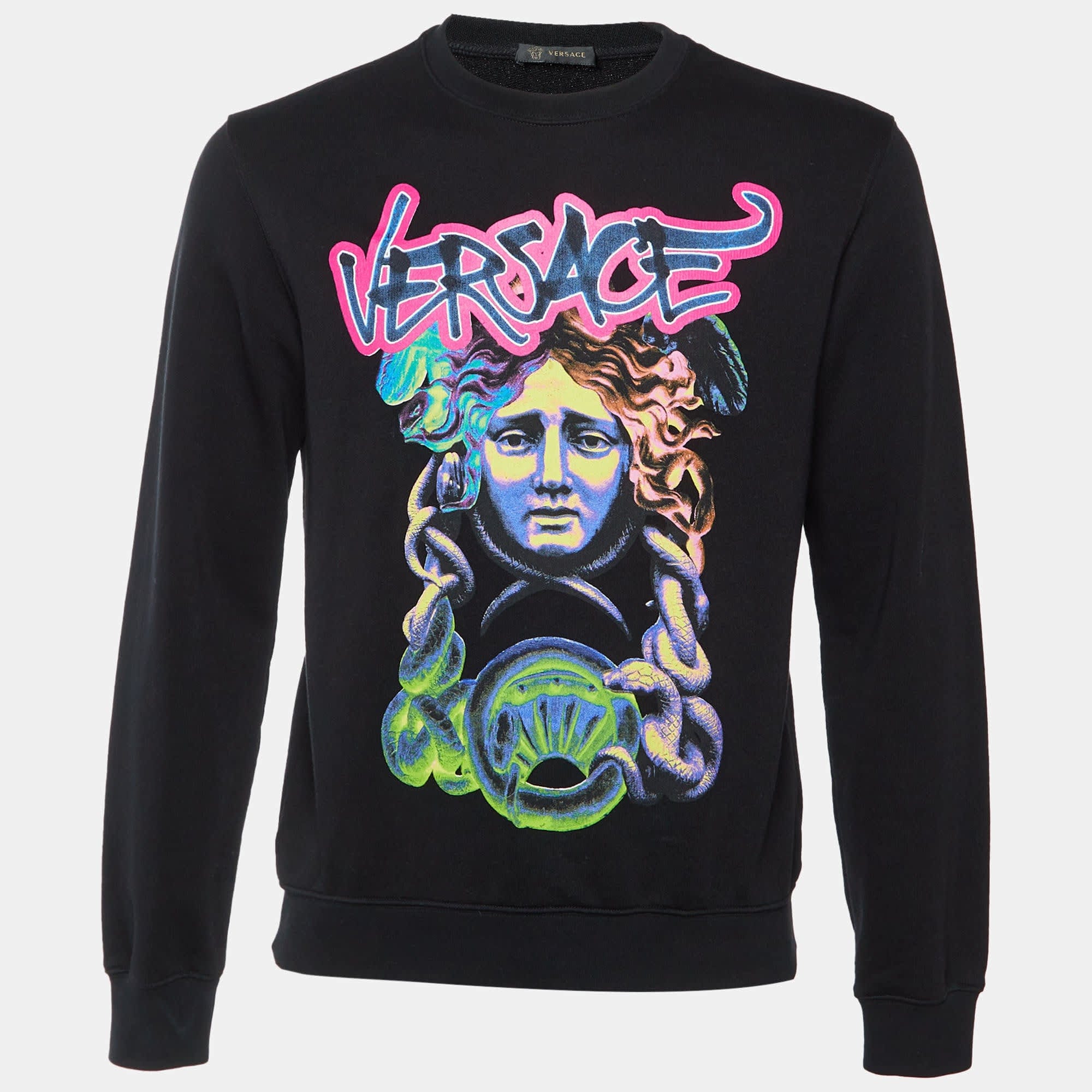 Versace Black Printed Cotton Crewneck Sweatshirt
