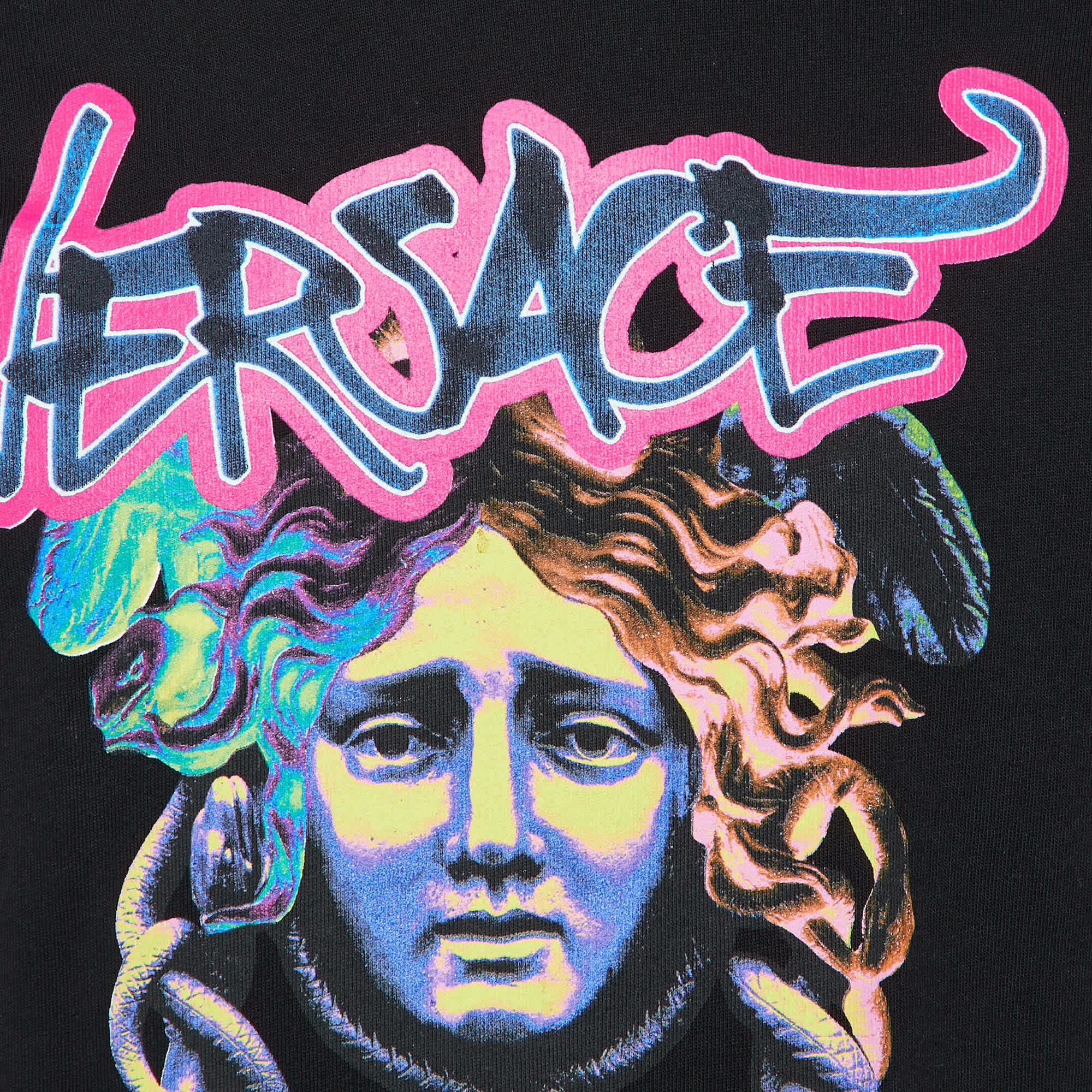 Versace Black Printed Cotton Crewneck Sweatshirt
