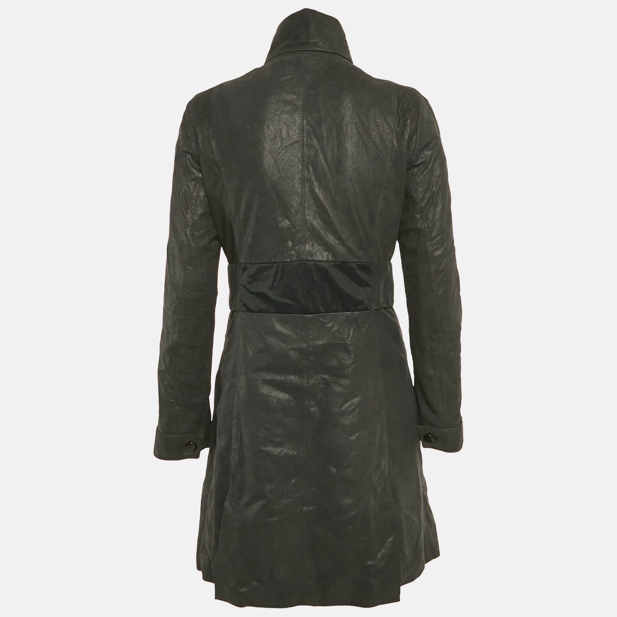 Versace Jeans Couture Black Leather Trench Coat