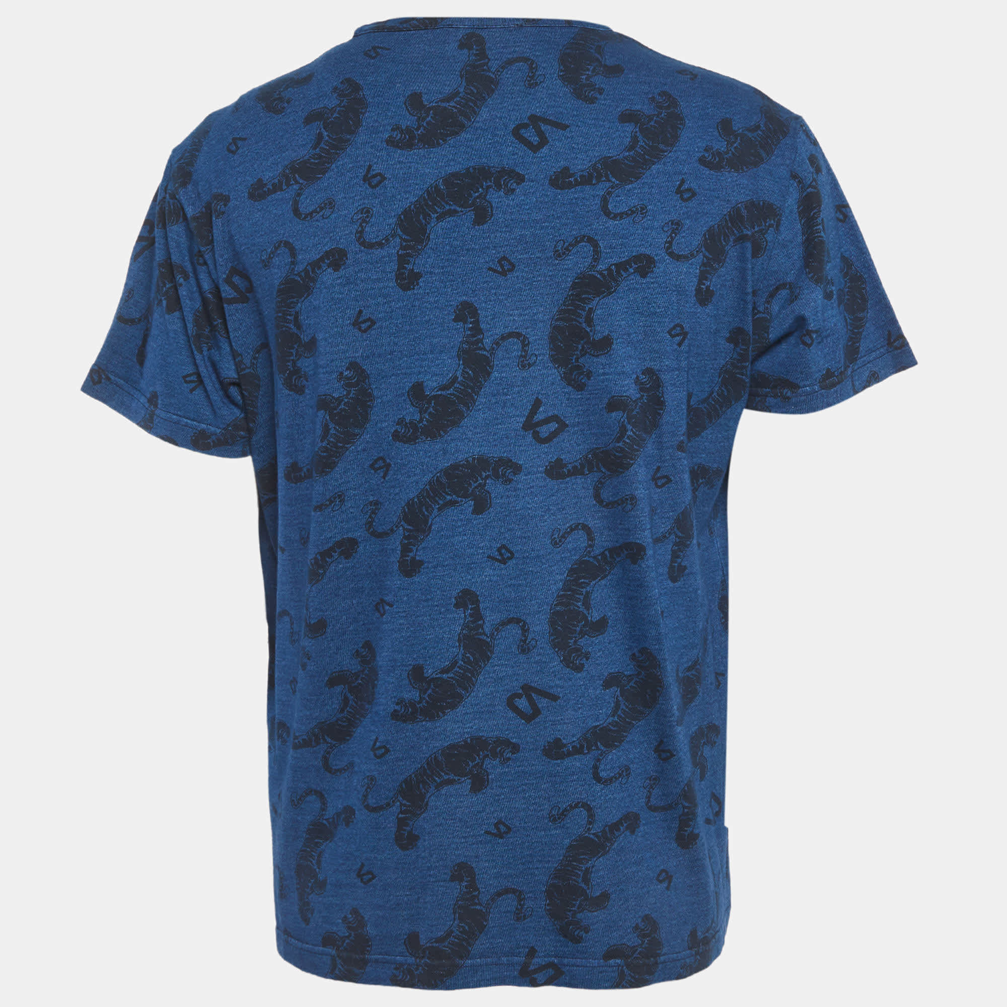 Versace Jeans Blue Tiger Print Jersey Crew Neck T - Shirt