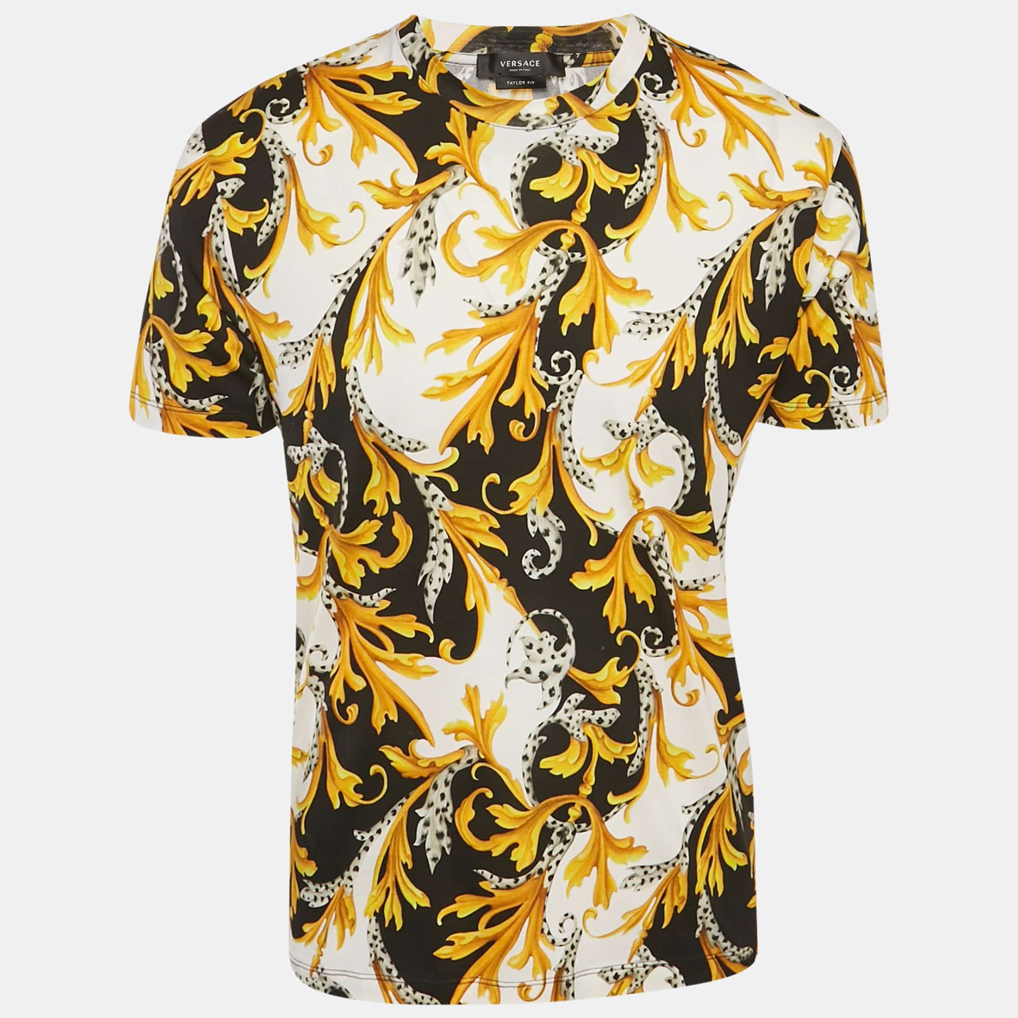 Versace Black/yellow Barocco Print Jersey Taylor Fit T - Shirt