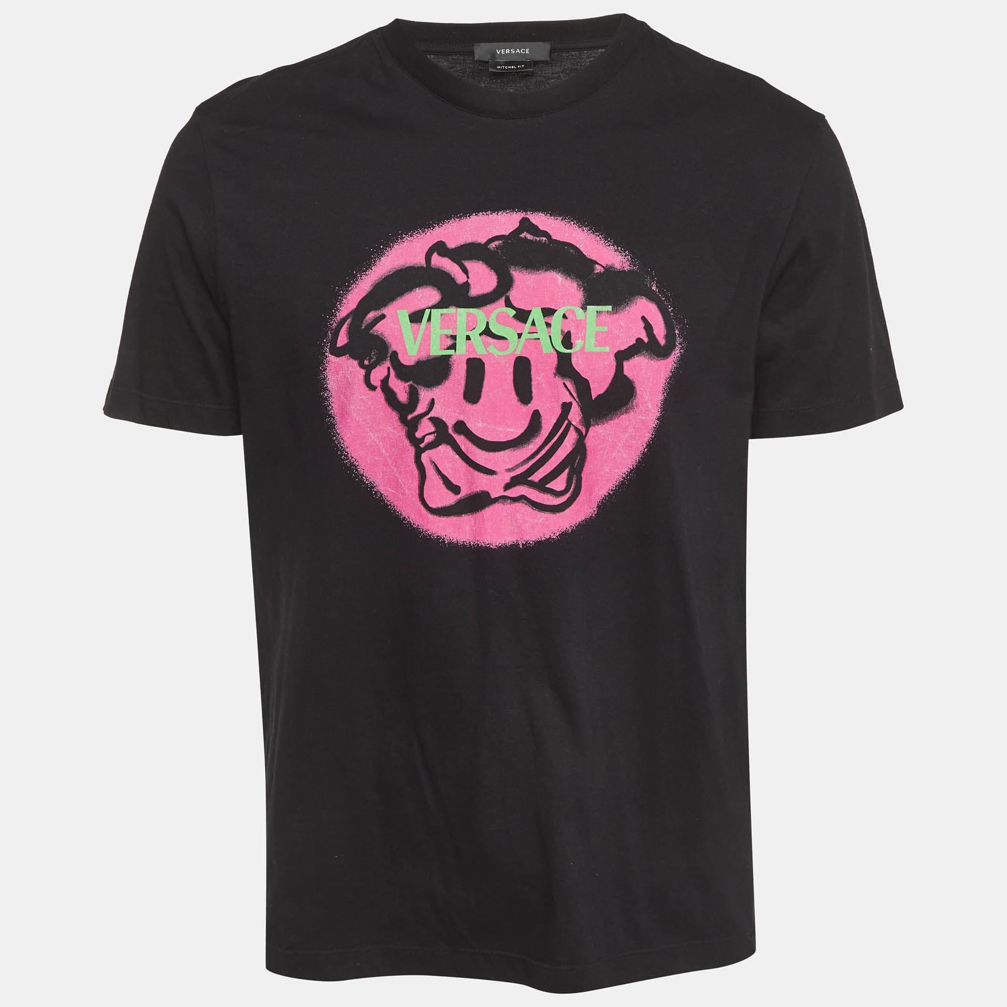 Versace Black Medusa Smiley Print Jersey Graphic T - Shirt