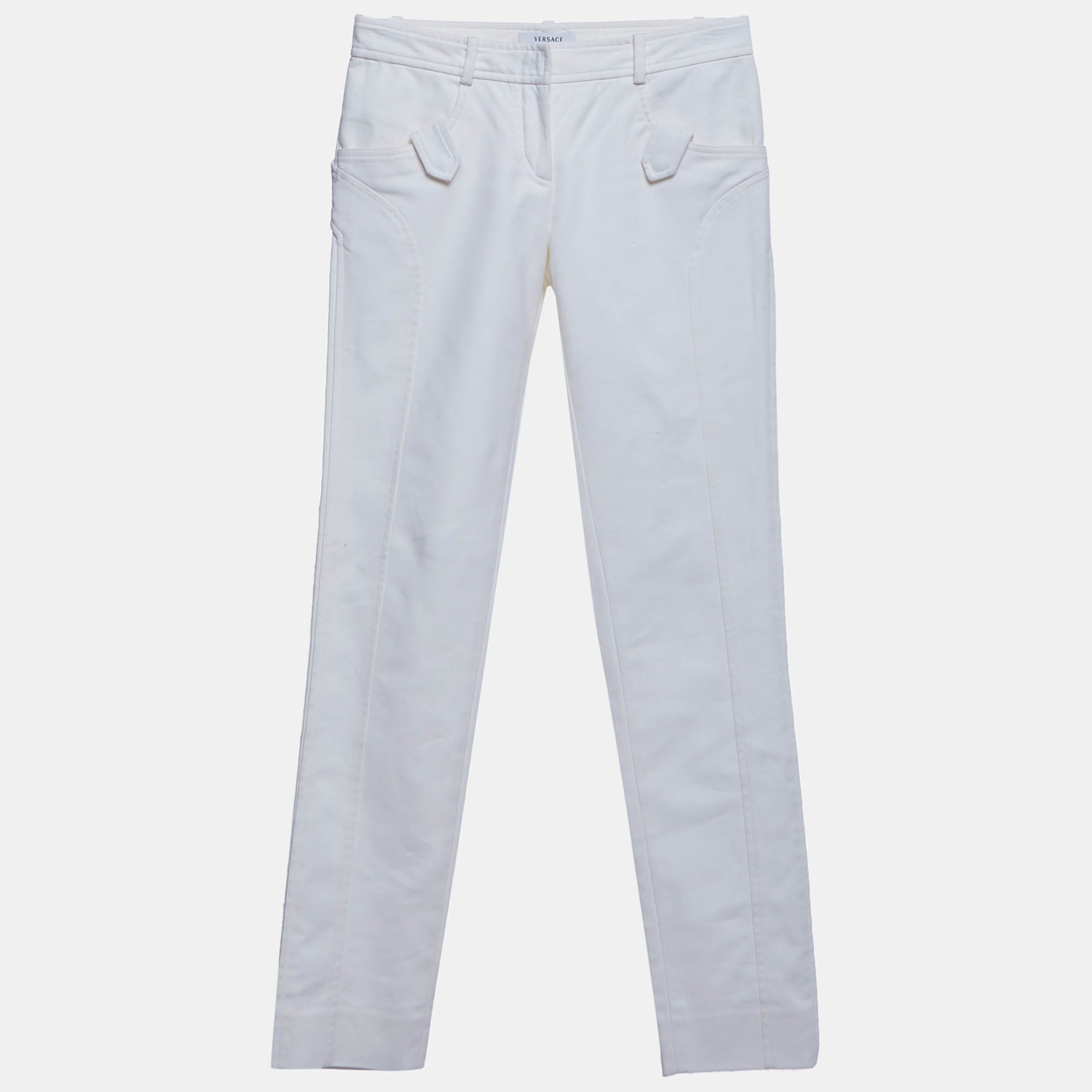 Versace Off - White Cotton Blend Straight Fit Pants