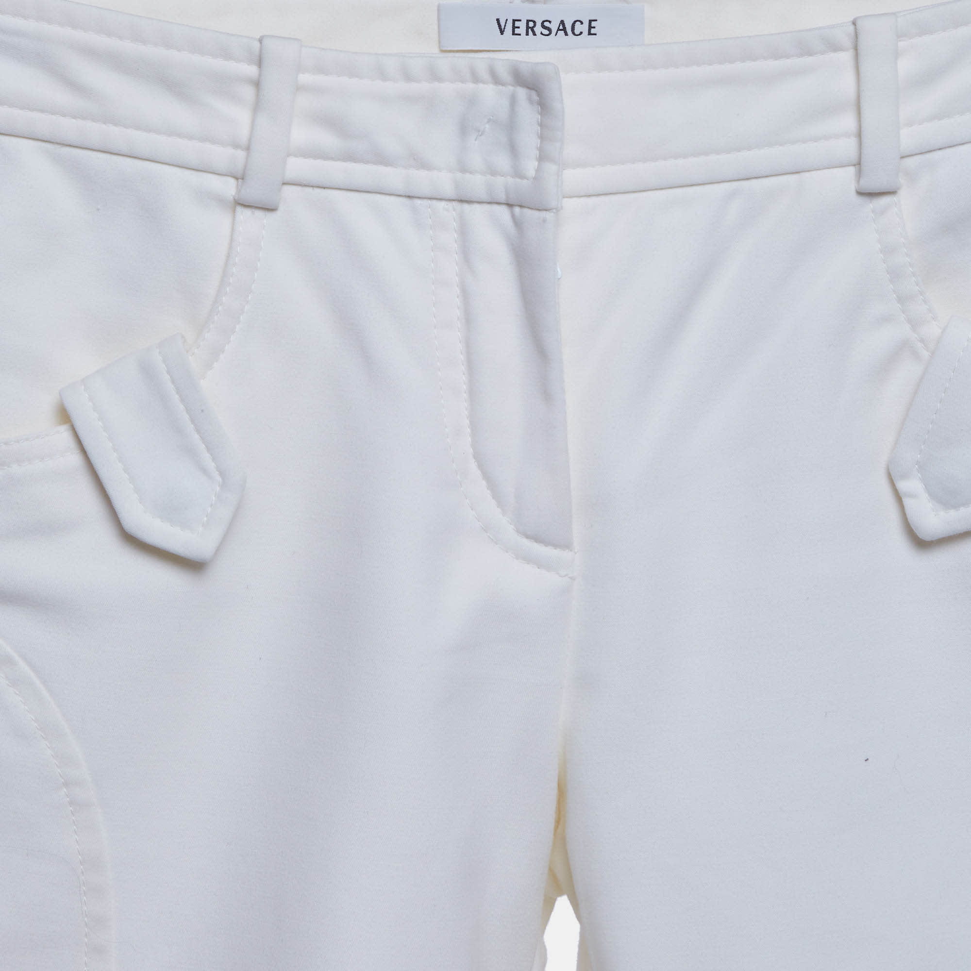 Versace Off - White Cotton Blend Straight Fit Pants