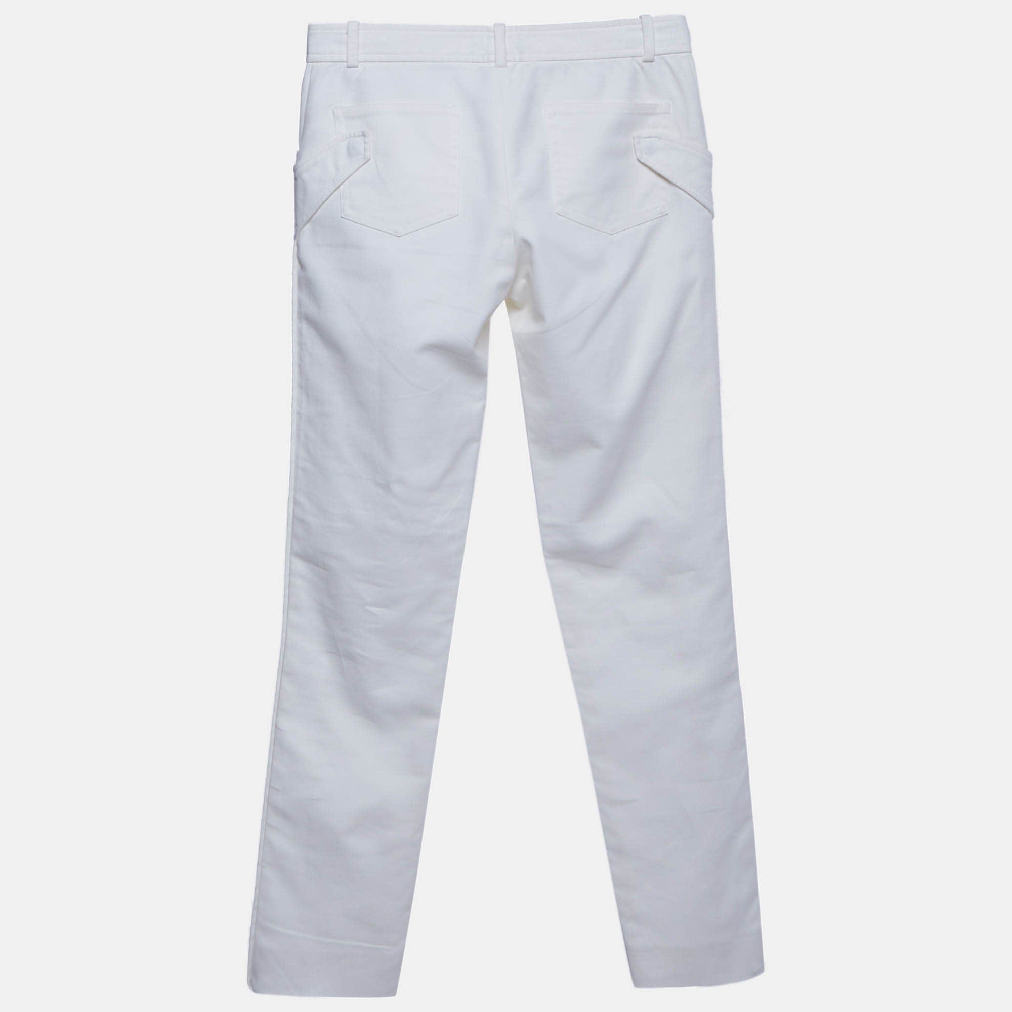 Versace Off - White Cotton Blend Straight Fit Pants