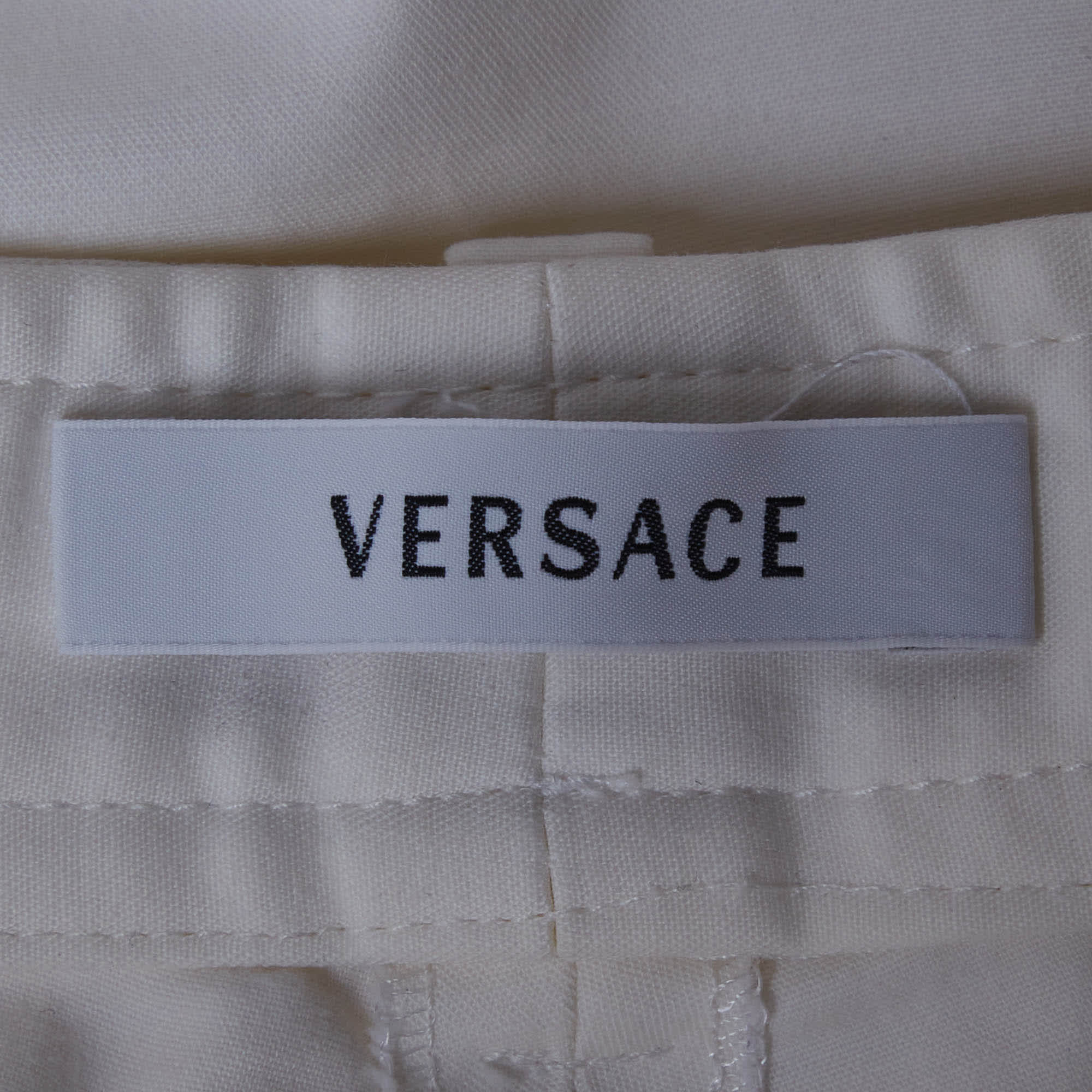 Versace Off - White Cotton Blend Straight Fit Pants