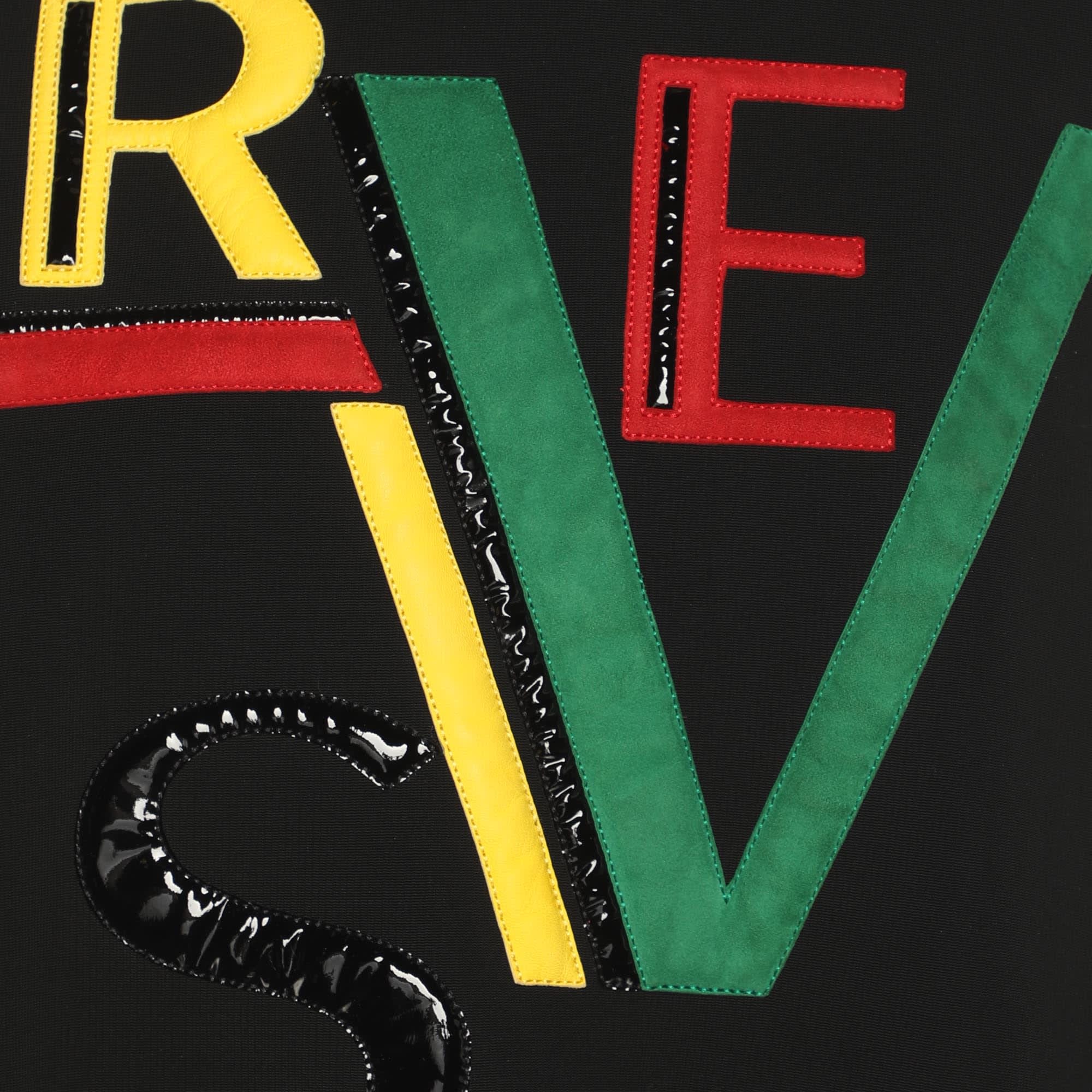 Versace Black Jersey Multicolor Logo Embroidered Sweatshirt