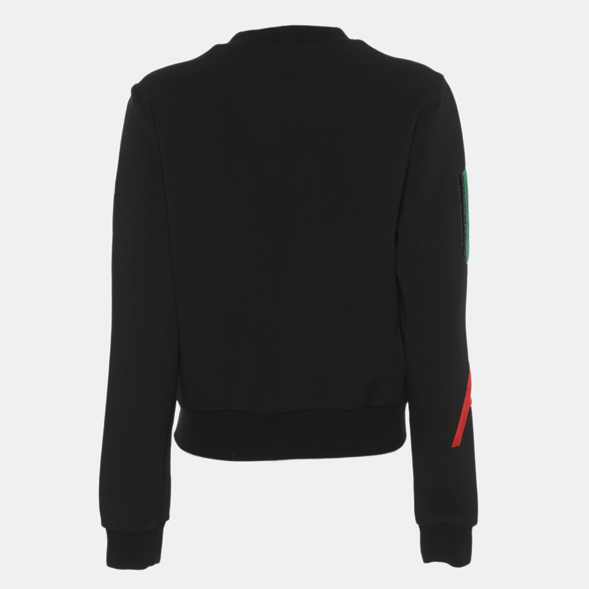 Versace Black Jersey Multicolor Logo Embroidered Sweatshirt