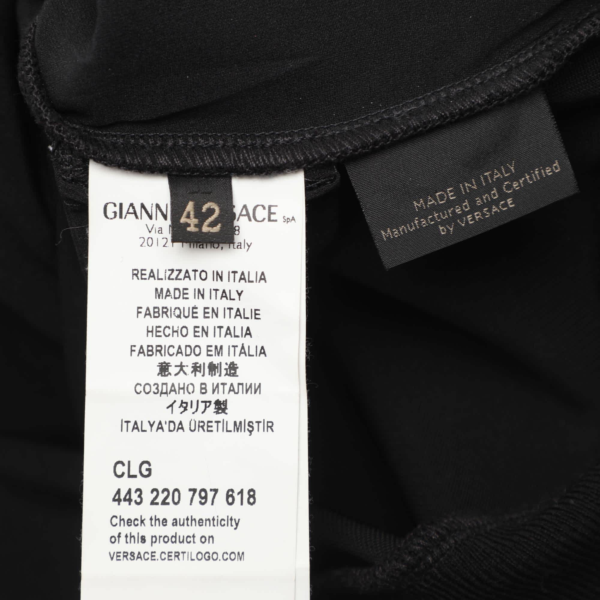 Versace Black Jersey Multicolor Logo Embroidered Sweatshirt