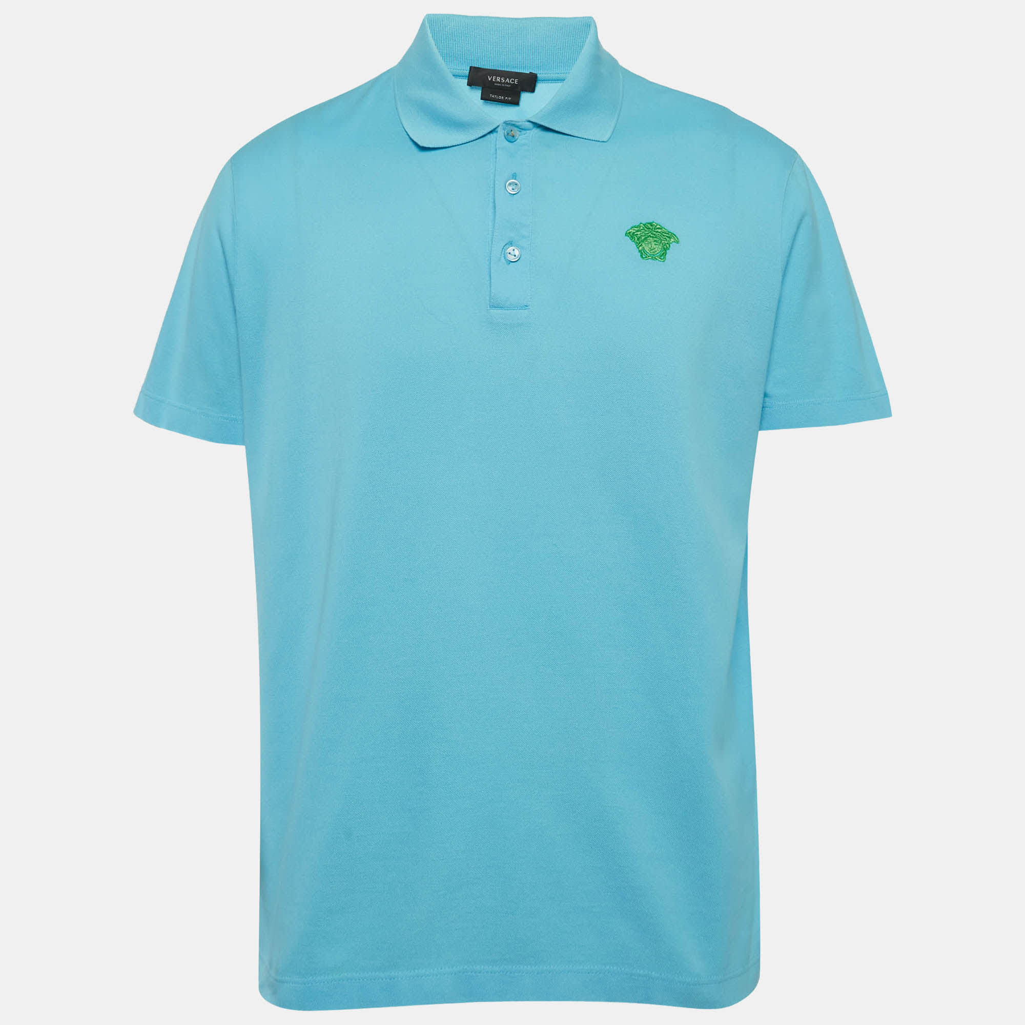 Versace Blue Medusa Embroidered Pique Polo T - Shirt