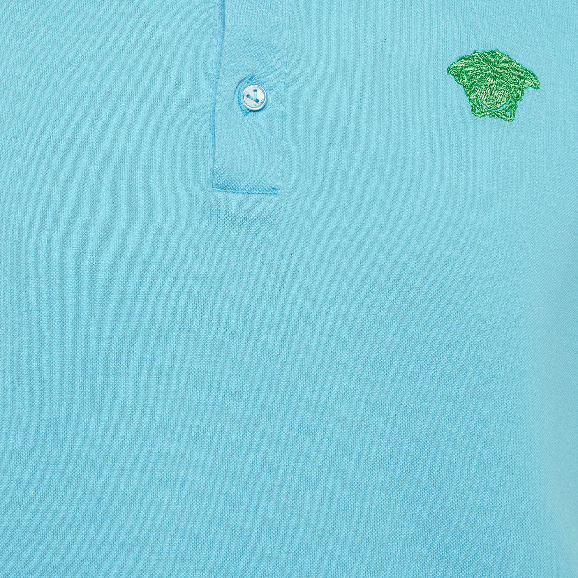 Versace Blue Medusa Embroidered Pique Polo T - Shirt