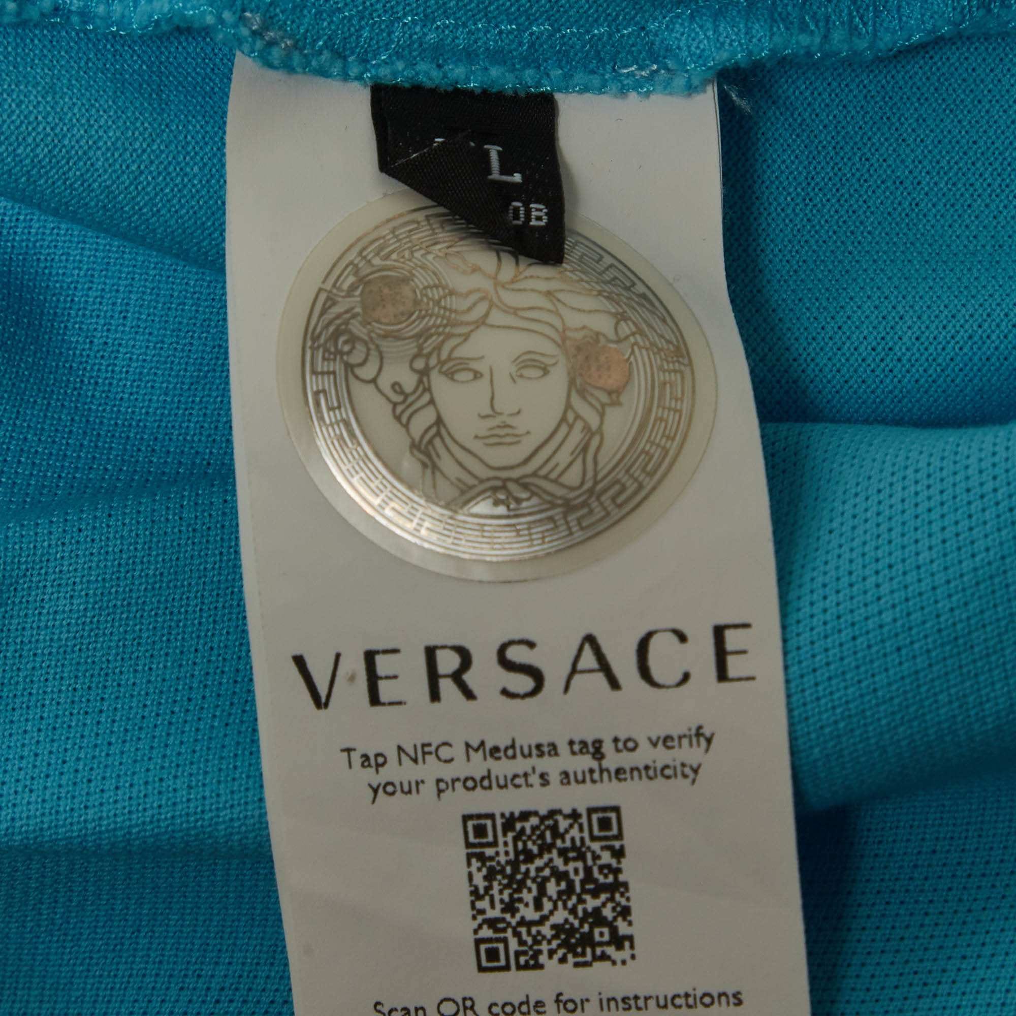 Versace Blue Medusa Embroidered Pique Polo T - Shirt