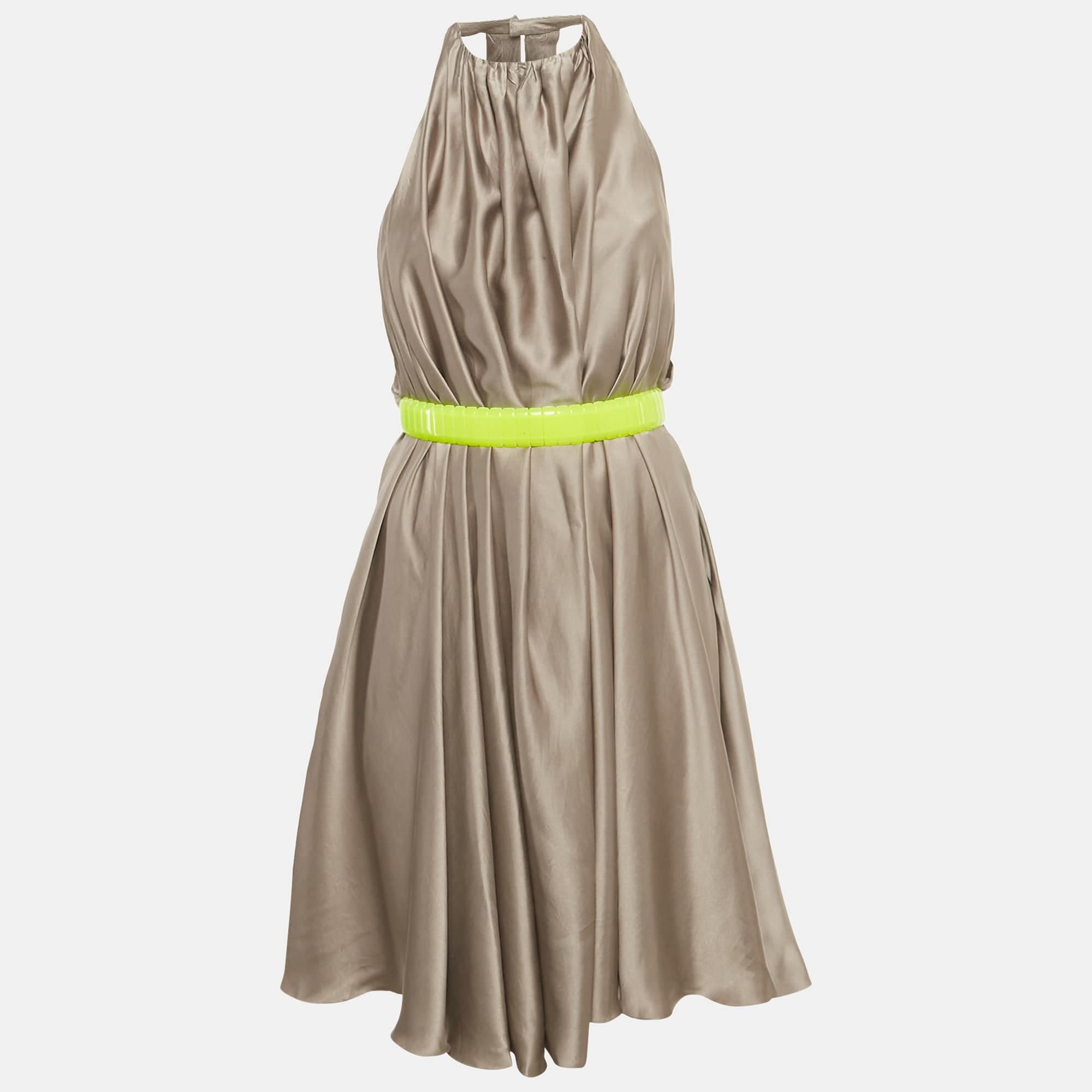 Versace Grey Silk Belted Halter Neck Mini Dress
