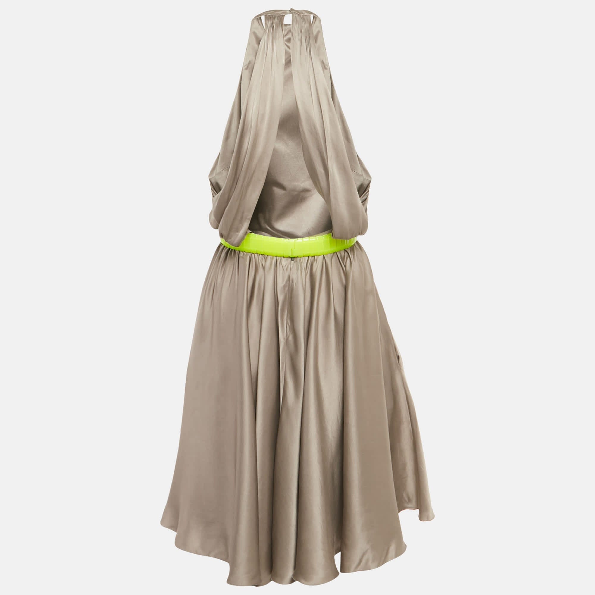 Versace Grey Silk Belted Halter Neck Mini Dress