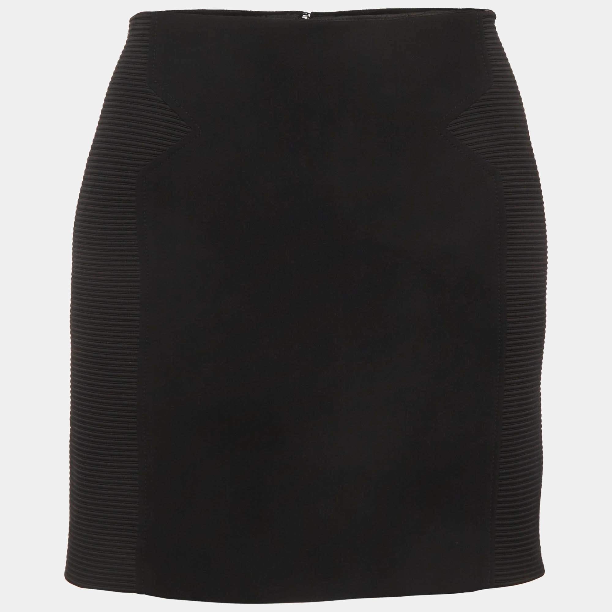Versace Black Silk Blend Ribbed Paneled Mini Skirt