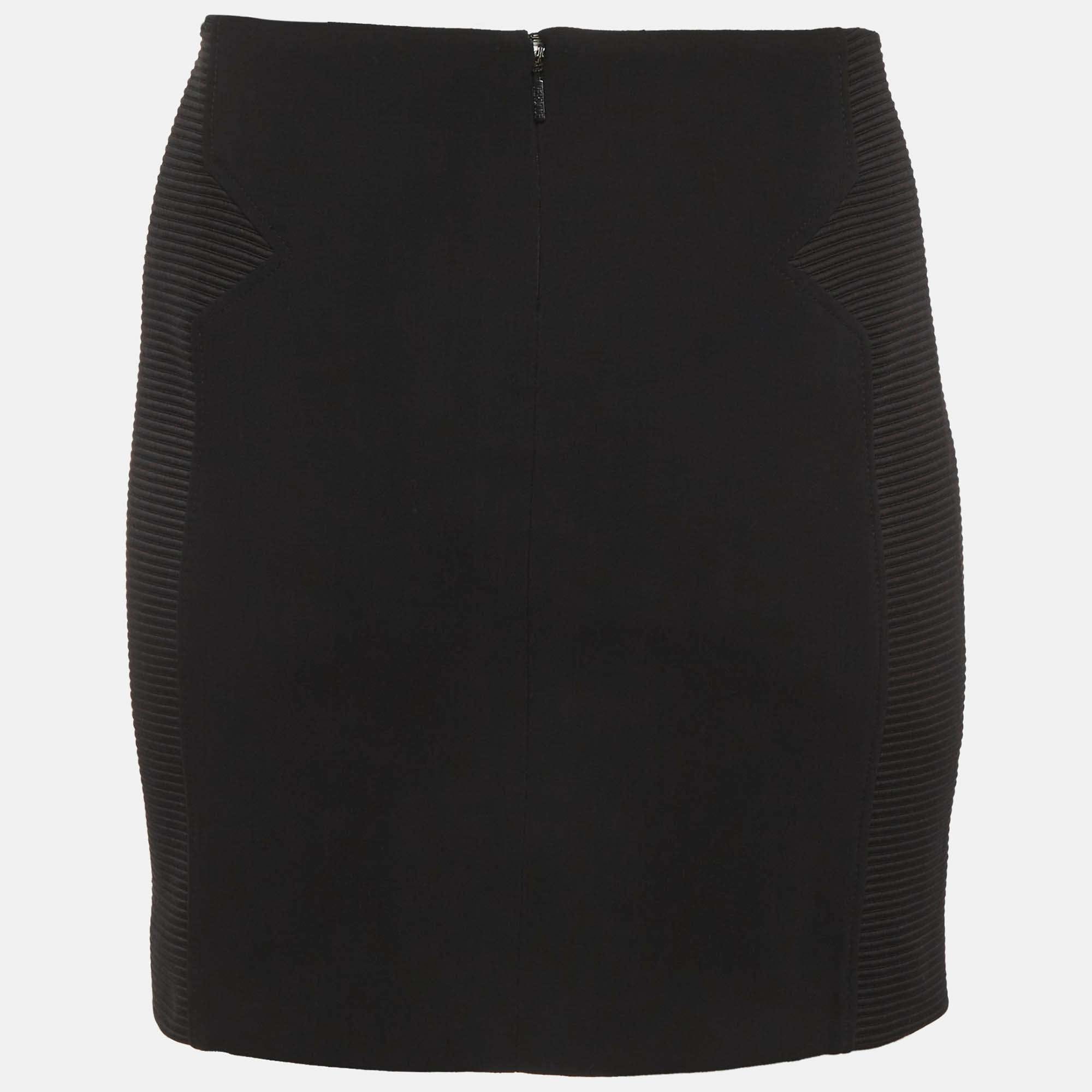 Versace Black Silk Blend Ribbed Paneled Mini Skirt
