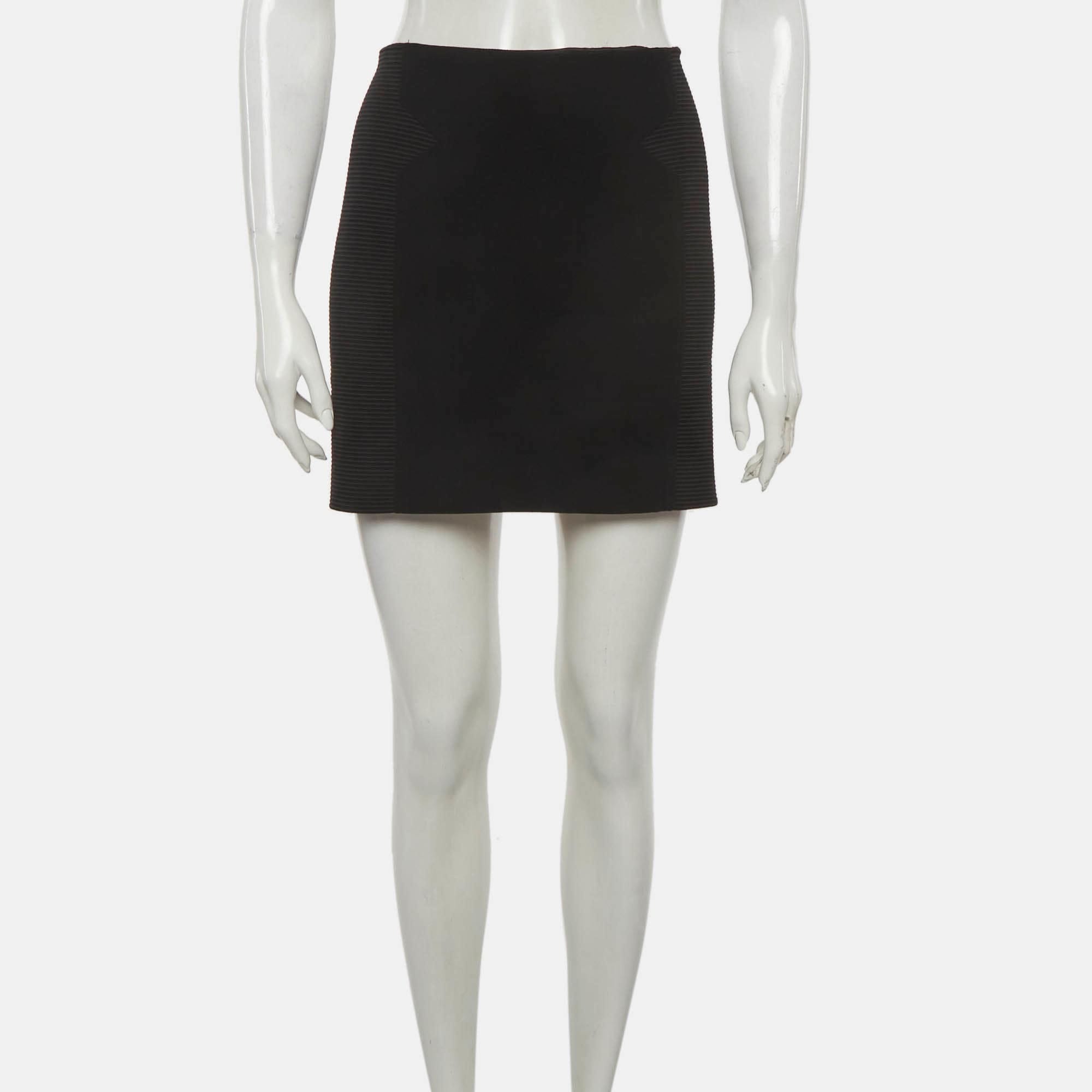 Versace Black Silk Blend Ribbed Paneled Mini Skirt