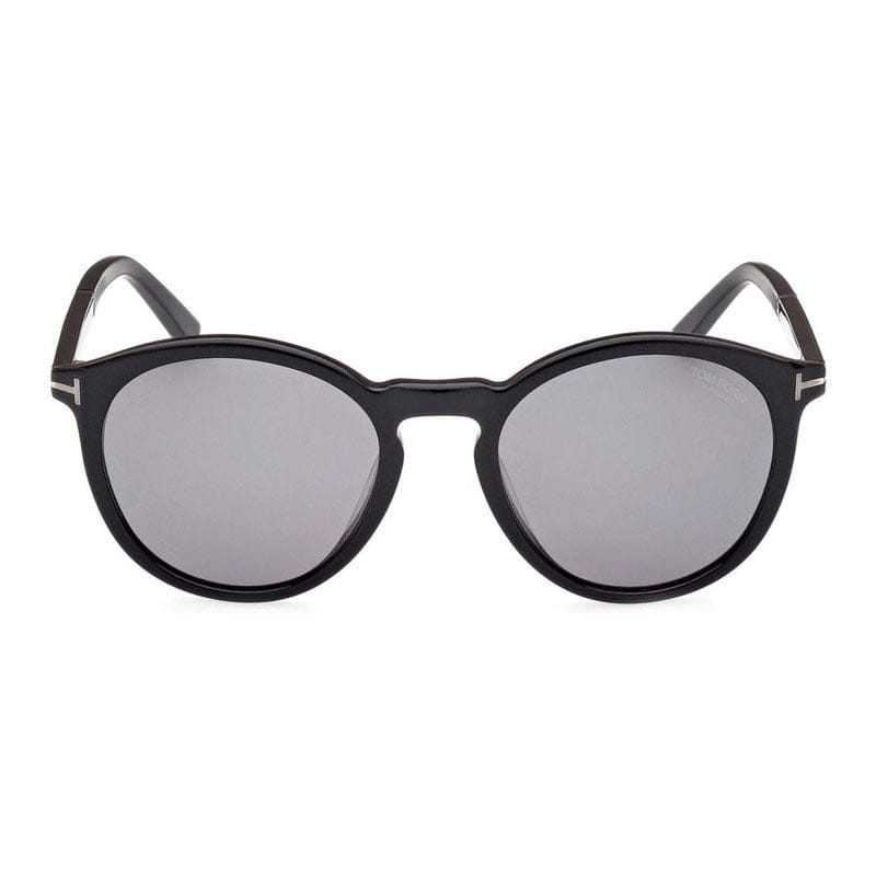 Tom Ford Sunglasses Round Full Rim, Shiny Black Frame and Smoke Polarized Lens FT1021 - N01D
