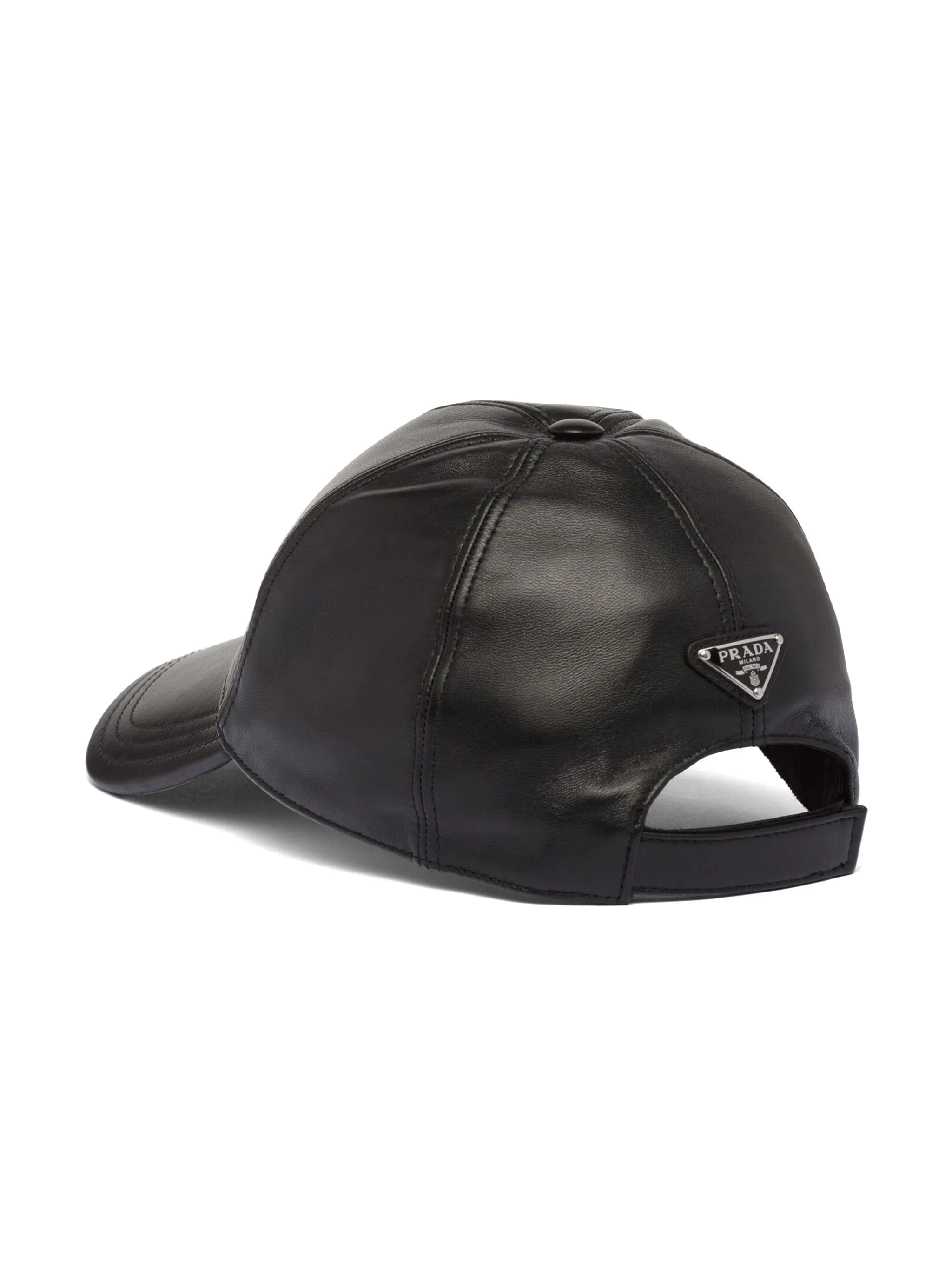 Prada triangle - logo leather baseball cap