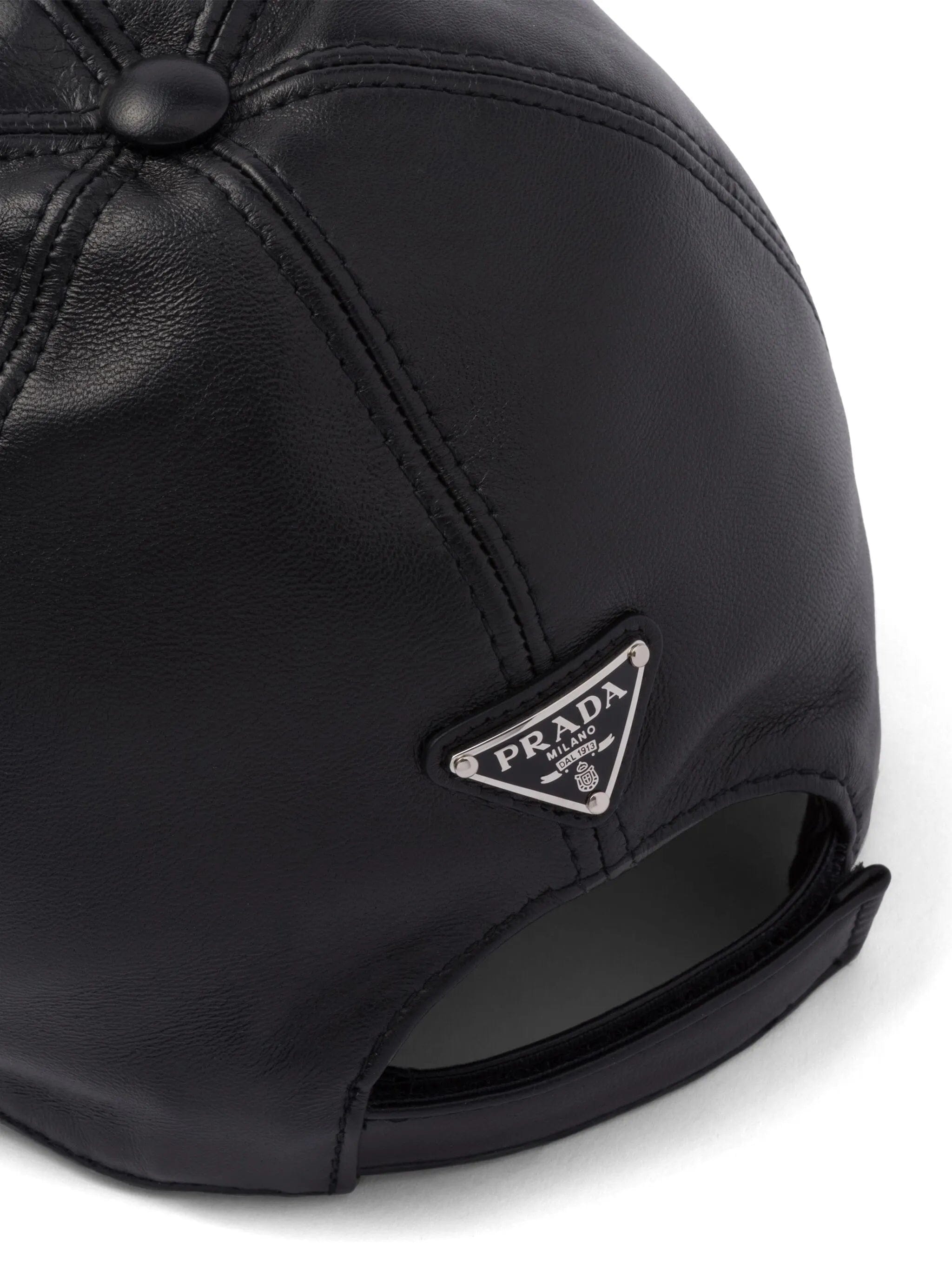 Prada triangle - logo leather baseball cap