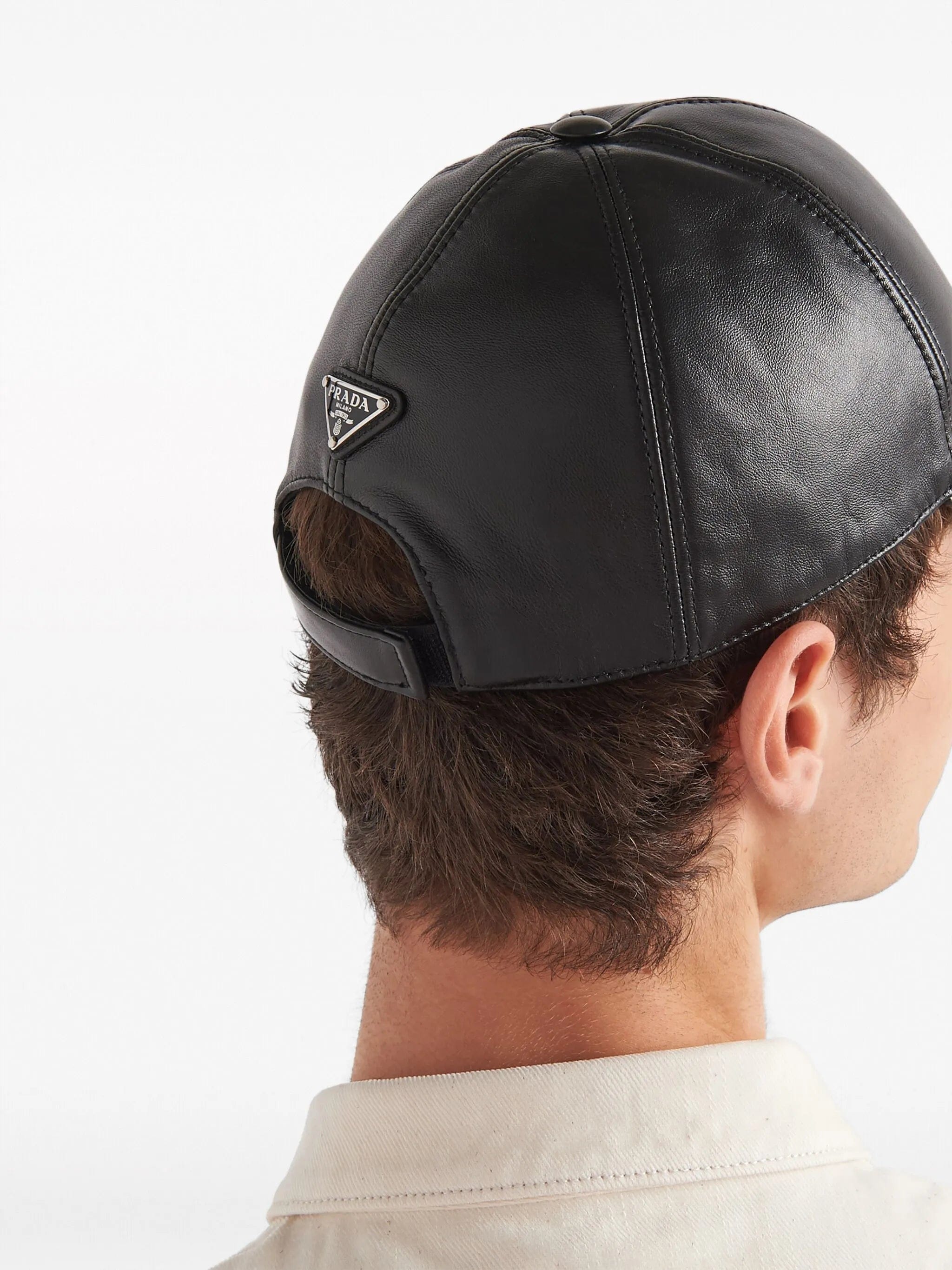 Prada triangle - logo leather baseball cap