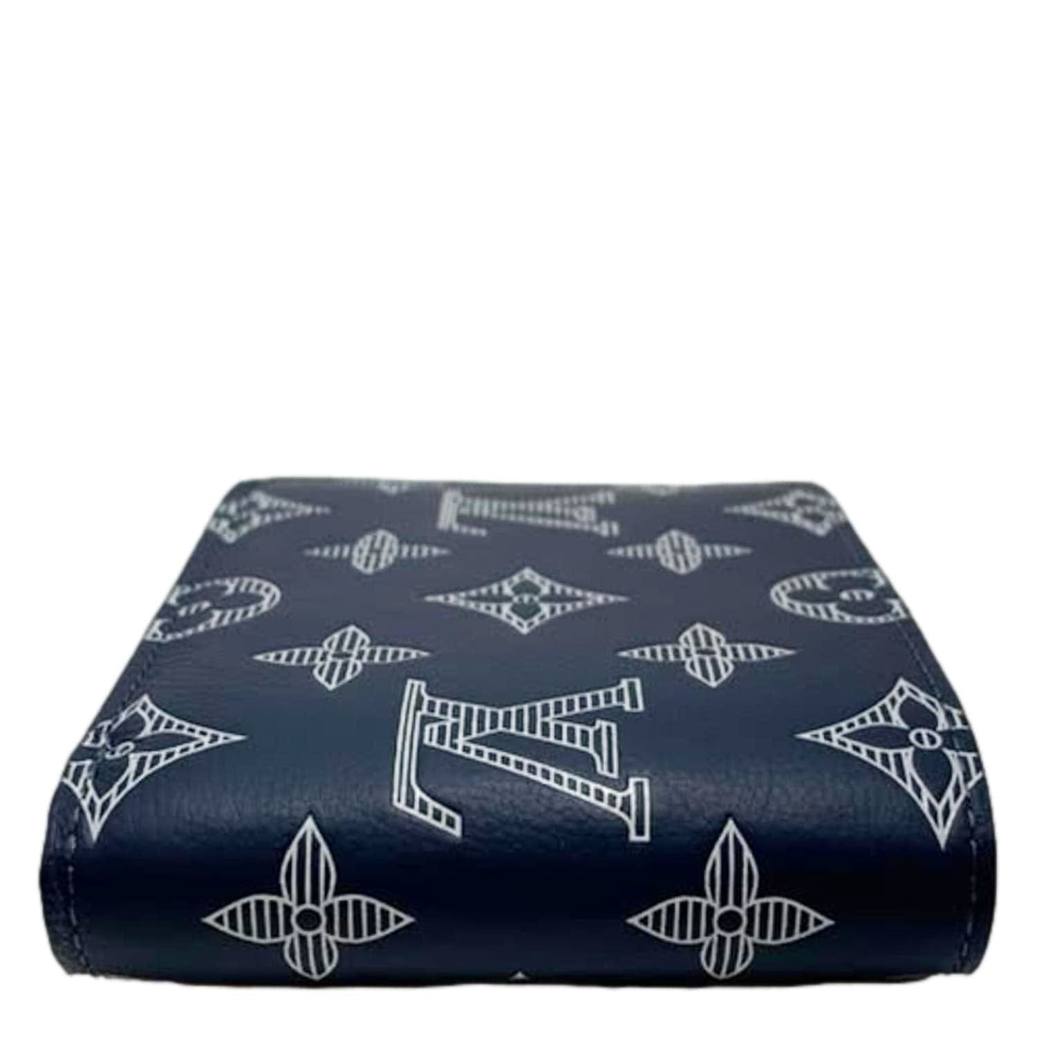 LOUIS VUITTON Porte Feuille Multiple Monogram Shadow Leather Wallet Navy Blue