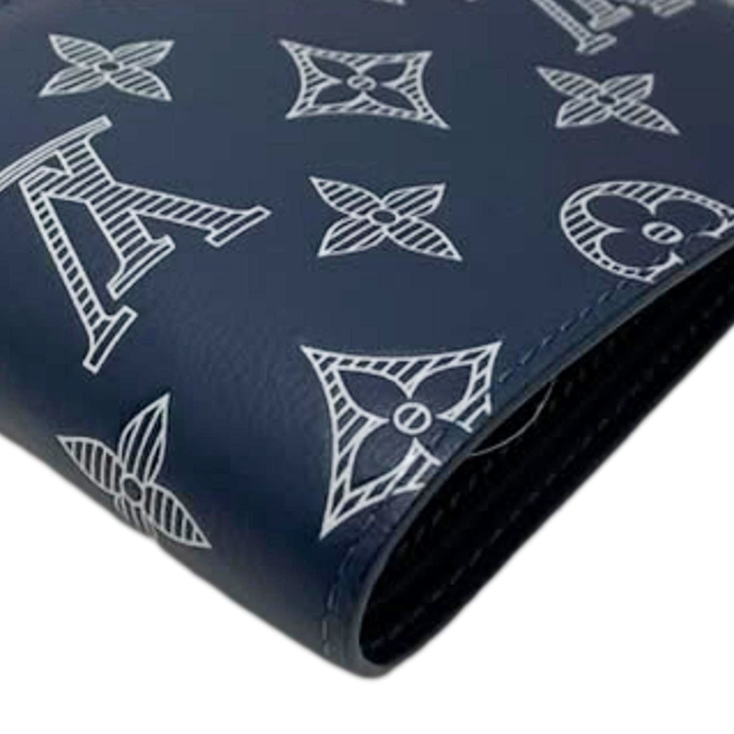 LOUIS VUITTON Porte Feuille Multiple Monogram Shadow Leather Wallet Navy Blue