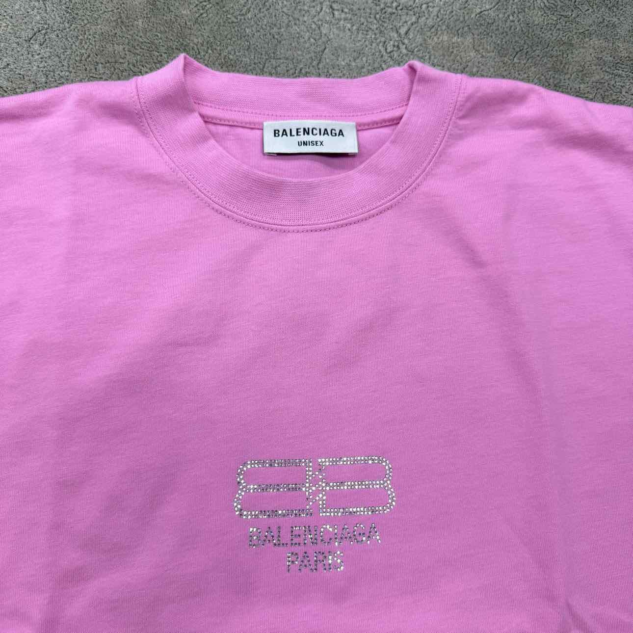 Balenciaga T - Shirt PARIS DIAMOND Pink New Size M