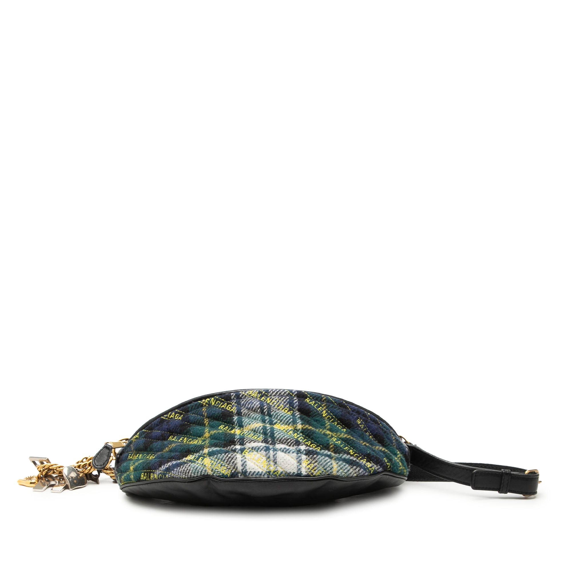 Balenciaga Diagonal Quilted Wool Allover Logo Souvenir Belt Bag XS