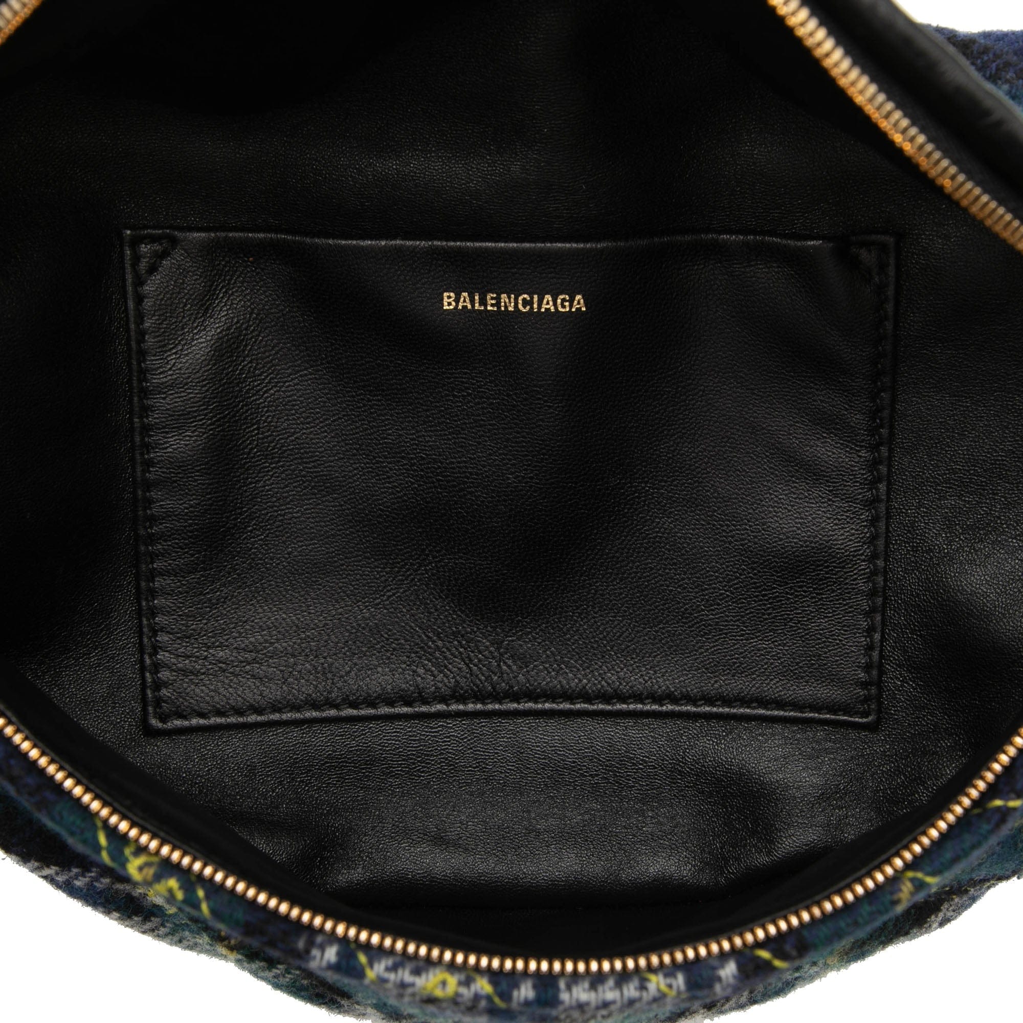 Balenciaga Diagonal Quilted Wool Allover Logo Souvenir Belt Bag XS