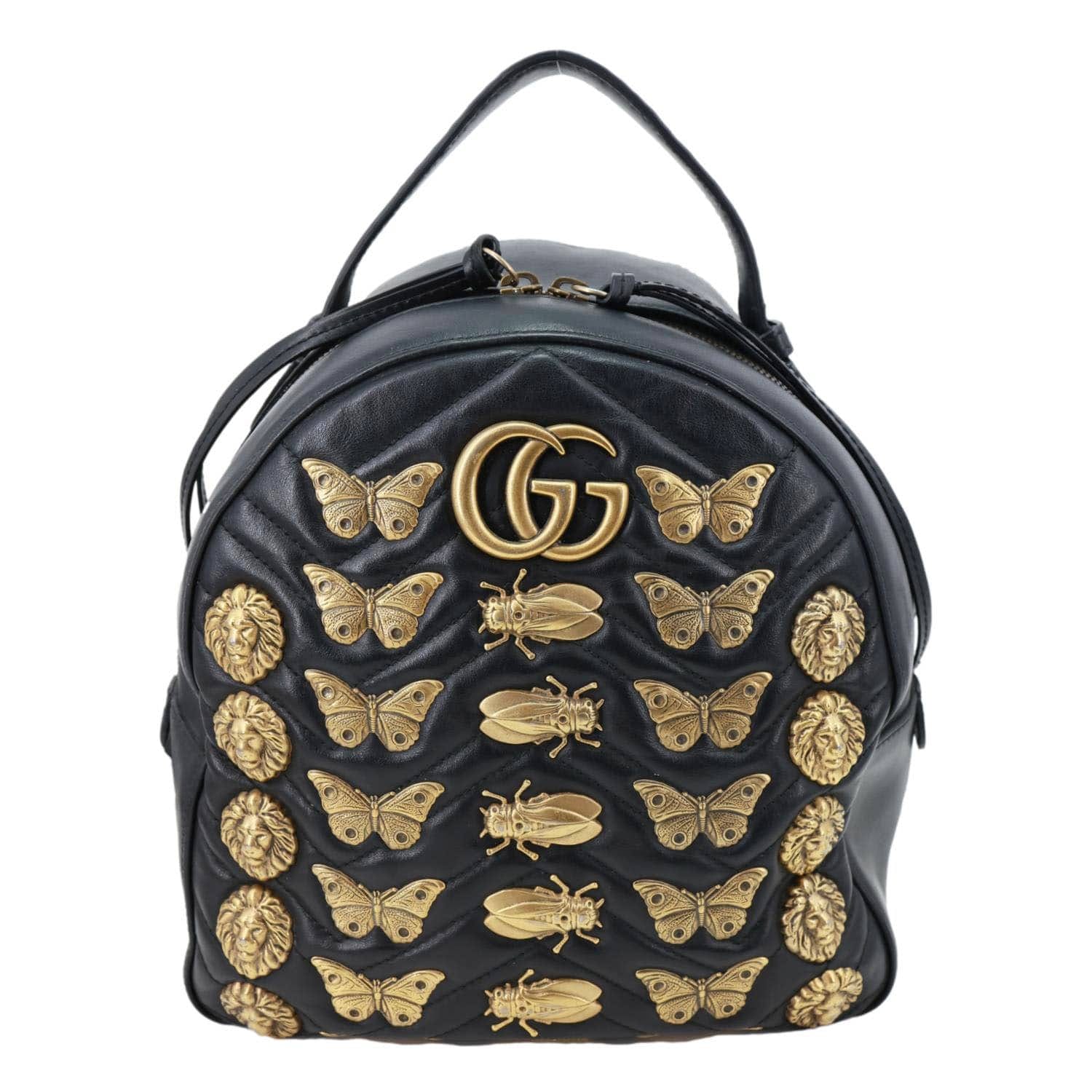 GUCCI GG Marmont Animal Studs Leather Backpack Black 476671