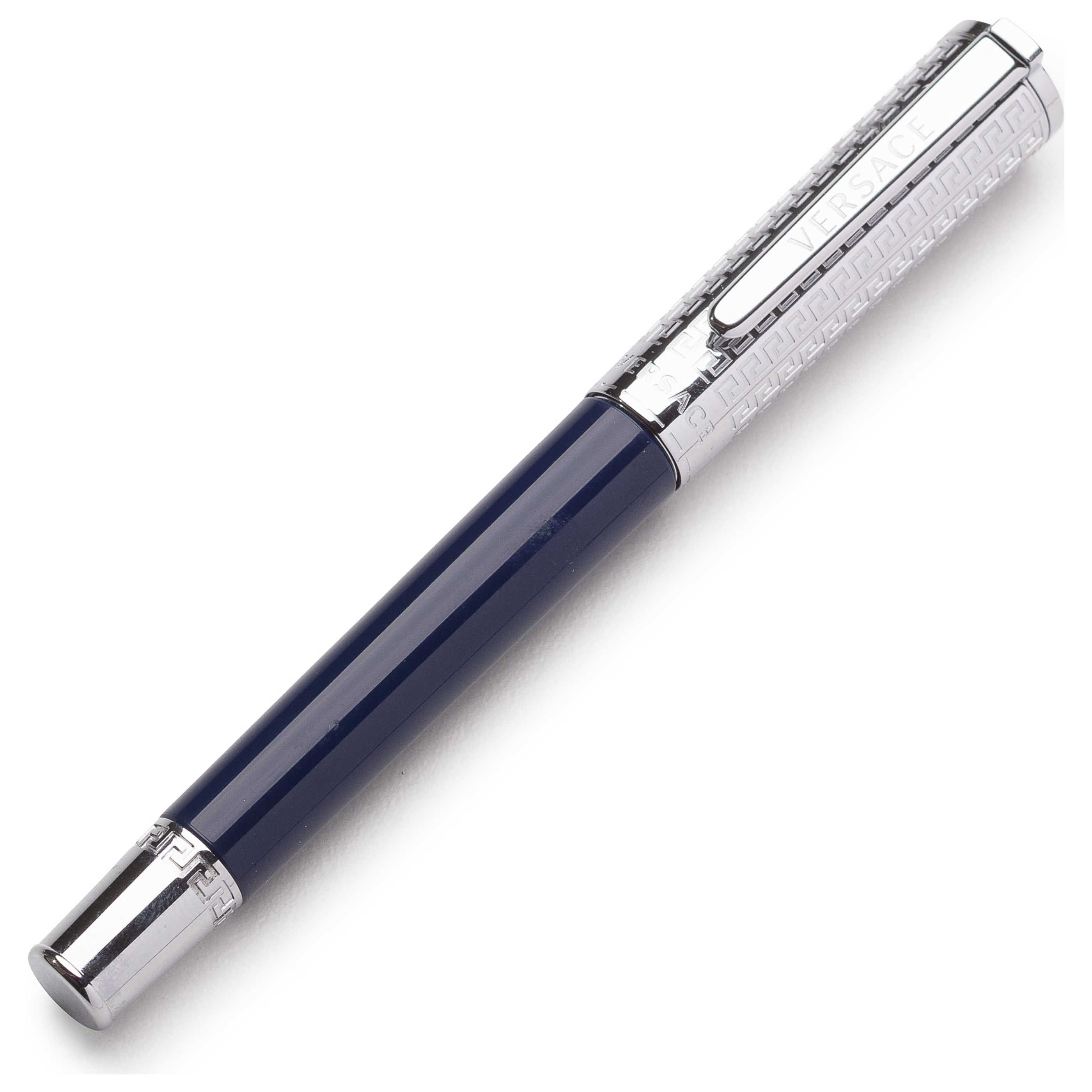Versace Blue Steel Cap With Greca Engraved Rollerball Pen Versace