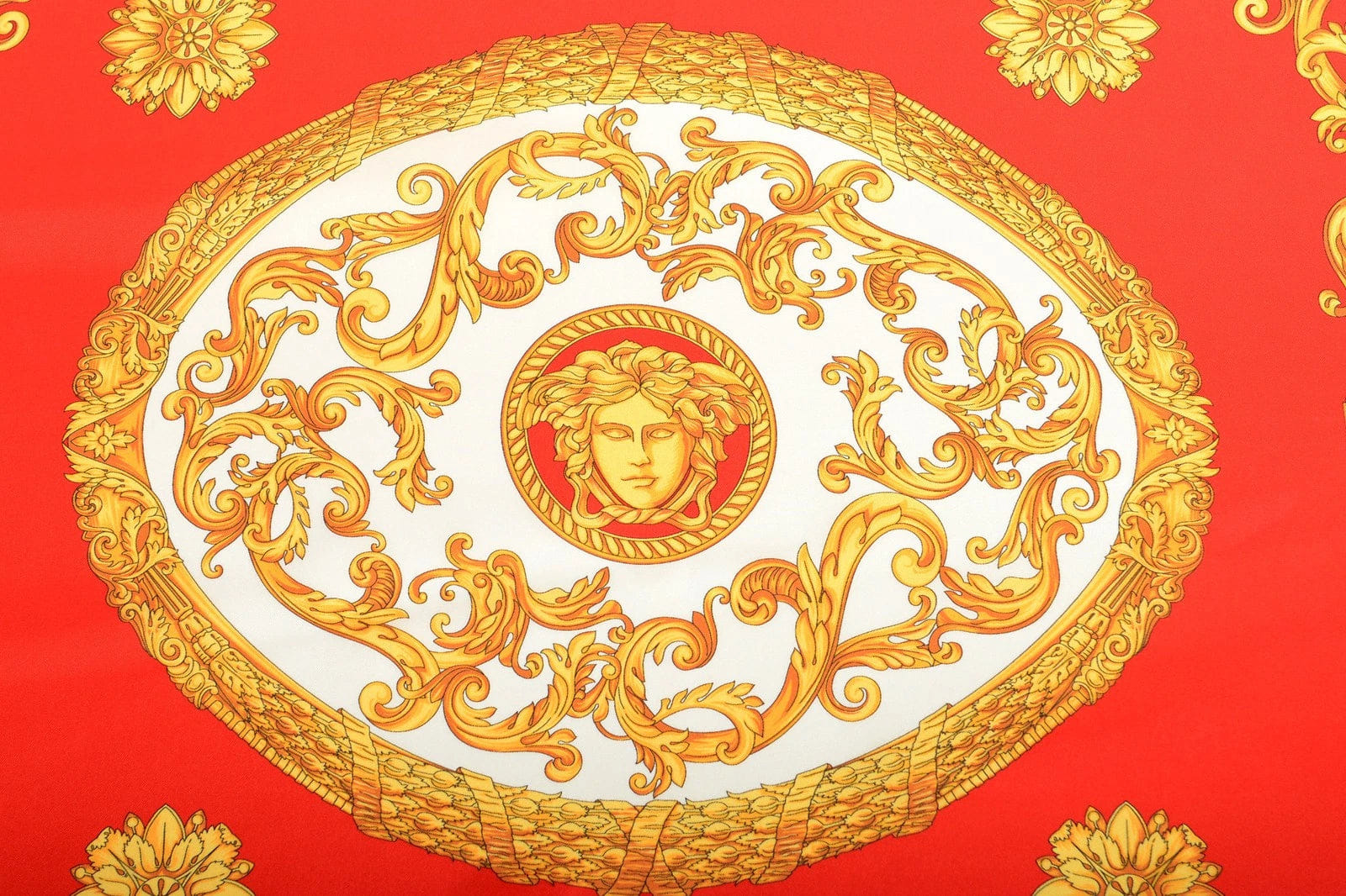 Versace Red/White/Gold Barocco Pattern Silk Scarf